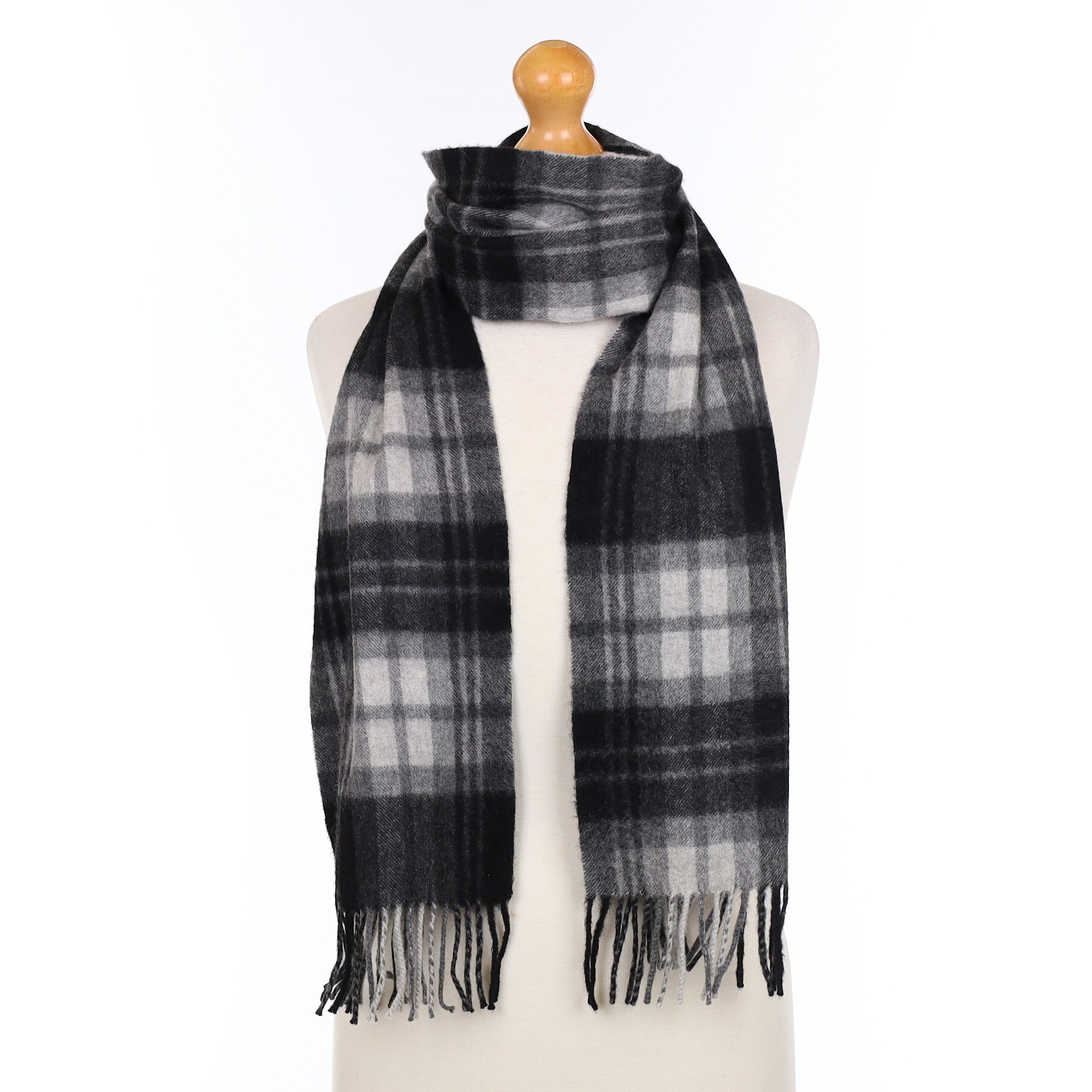Black and Grey Plaid Cashmere Woven Scarf