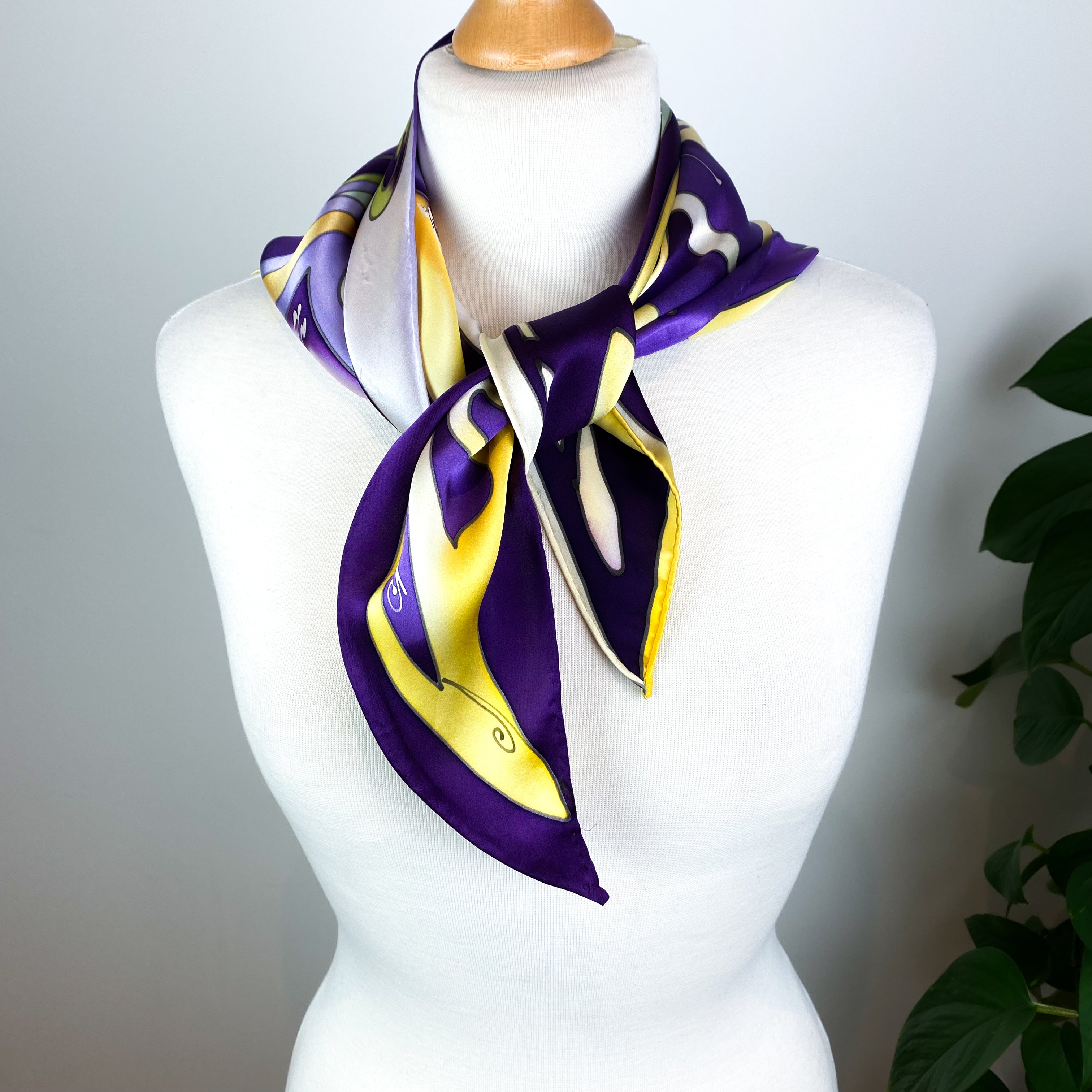 Striking Purple Abstract Triangle Silk Scarf