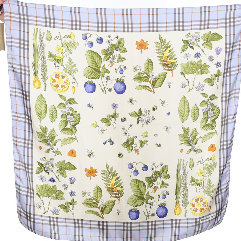 Brand New Boxed Burberry Check and Fauna Silk Scarf
