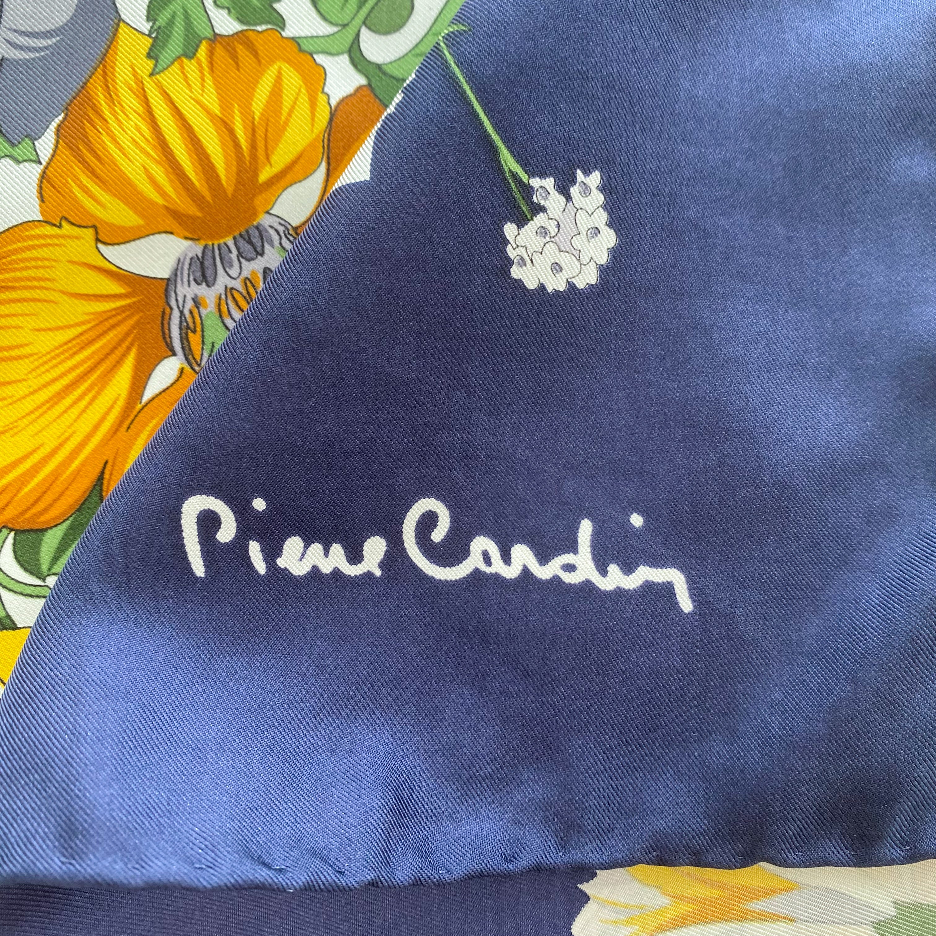 Pierre Cardin Floral and Navy Silk Scarf