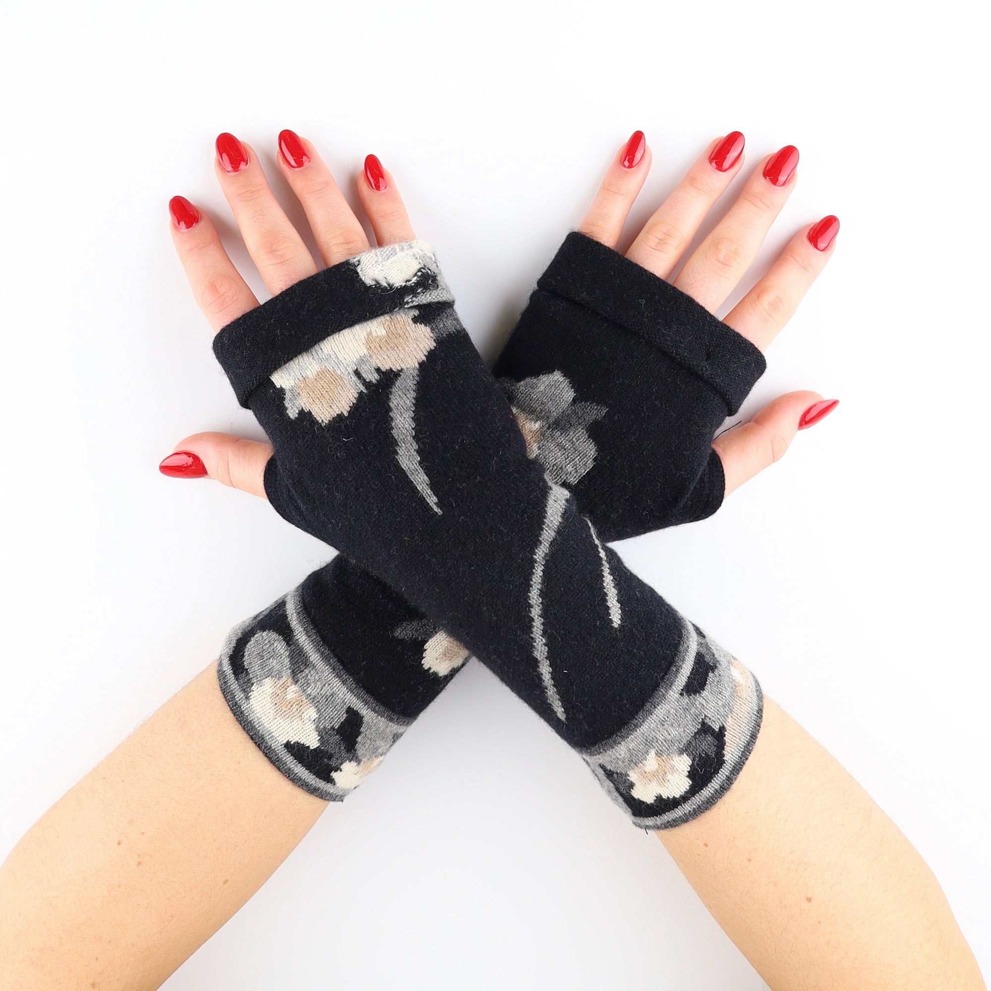 Black and Grey Fancy Fingerless Gloves