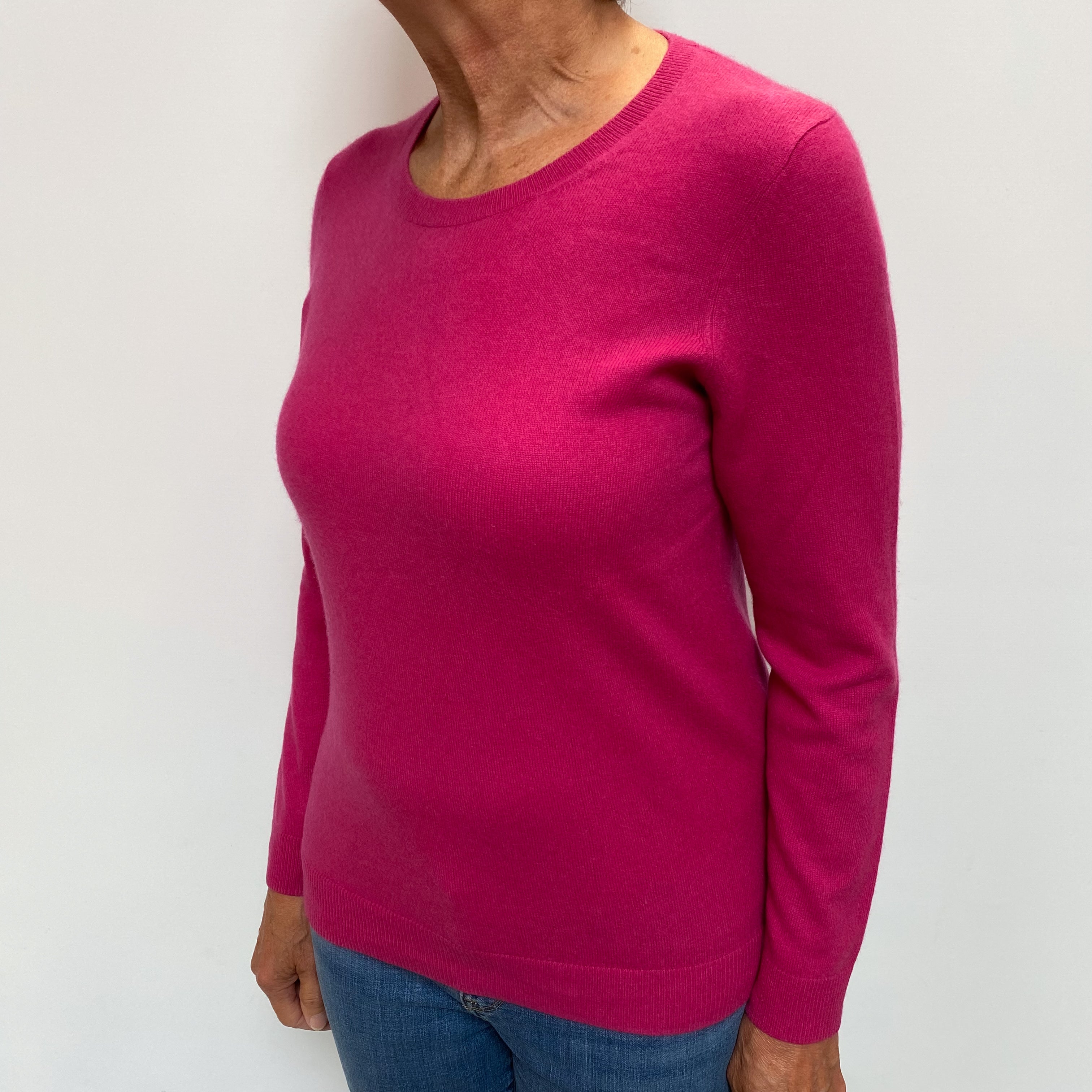 Fuchsia Pink Cashmere Crew Neck Jumper Medium
