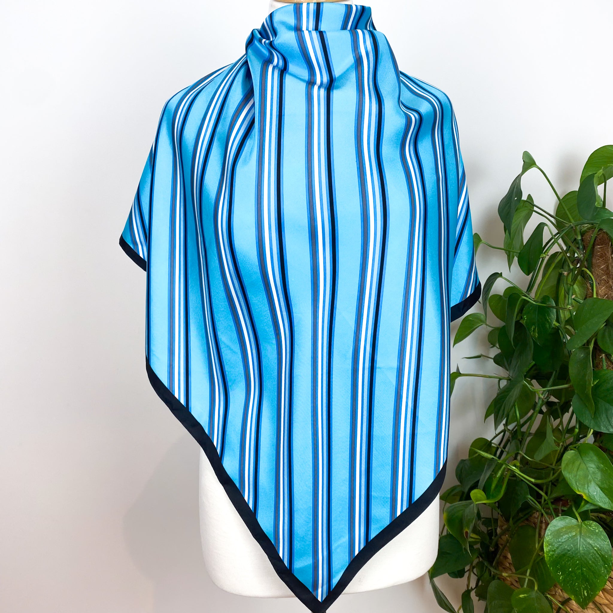 Turquoise Striped Silk Scarf