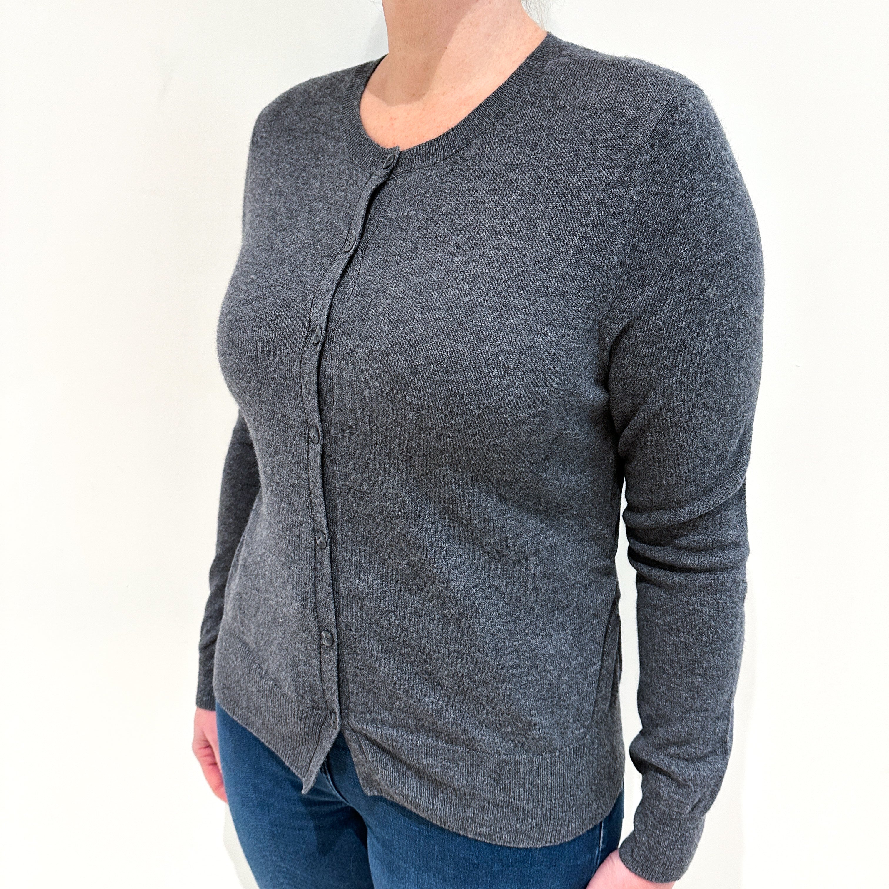 Slate Grey Cashmere Crew Neck Cardigan Large