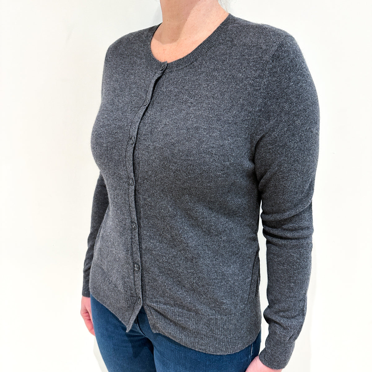 Slate Grey Cashmere Crew Neck Cardigan Large