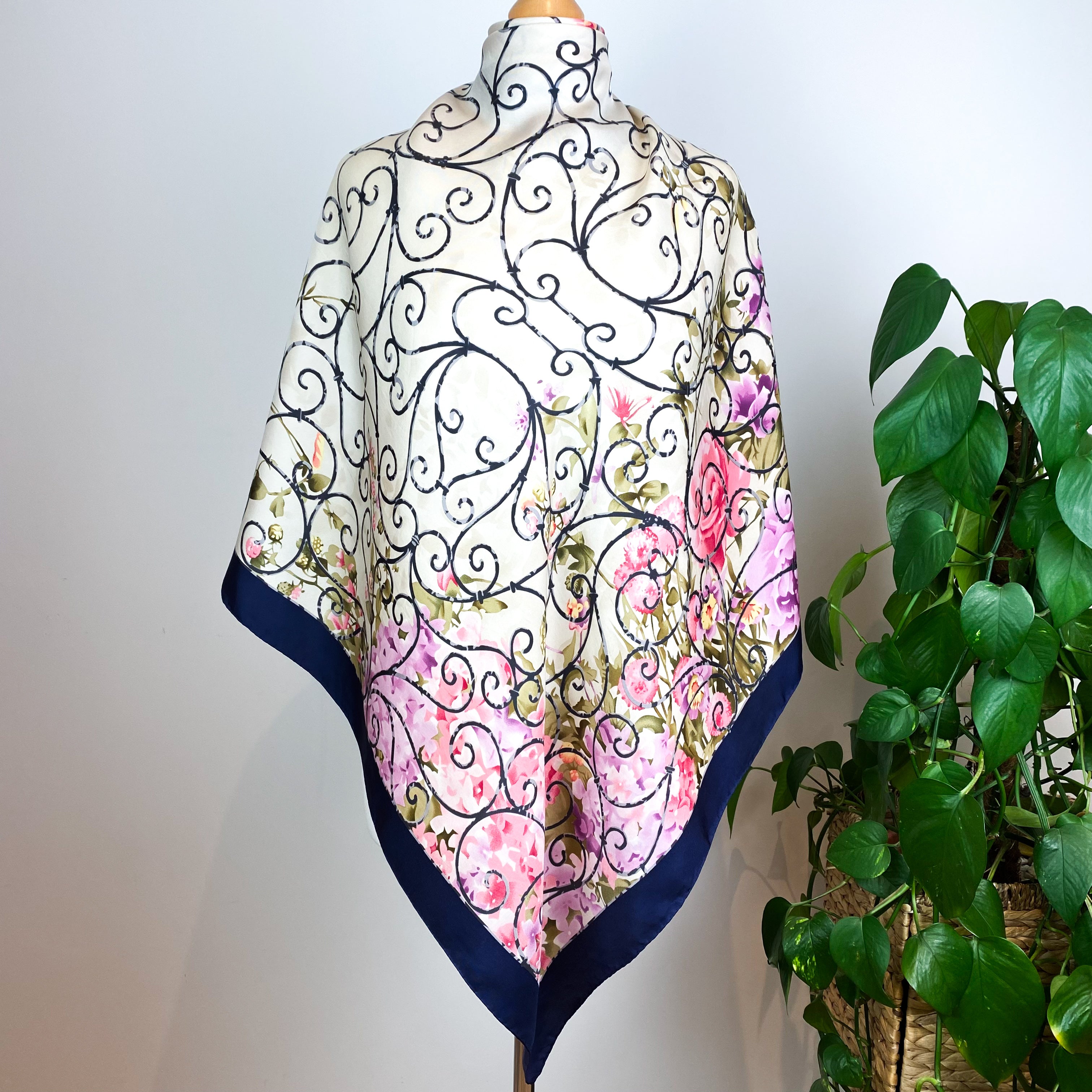 Pretty Floral Vintage Silk Scarf