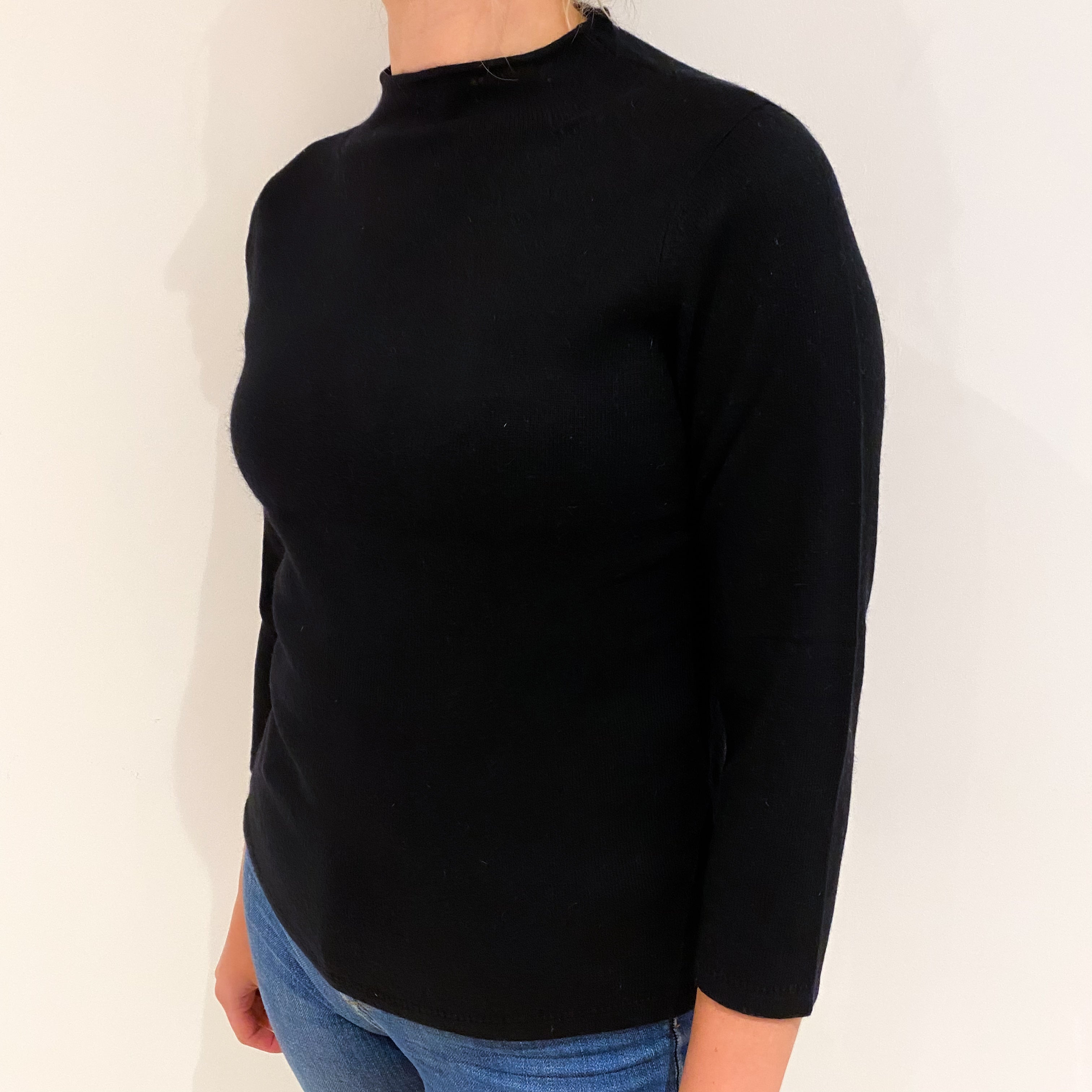 Black 3/4 Sleeve Cashmere Turtle Neck Jumper Small