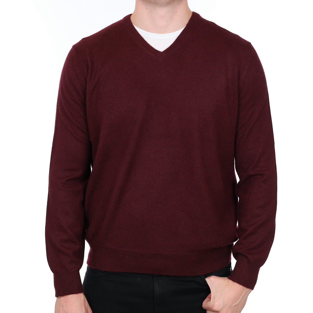 Men’s Bramble Purple Cashmere V Neck Jumper Extra Large