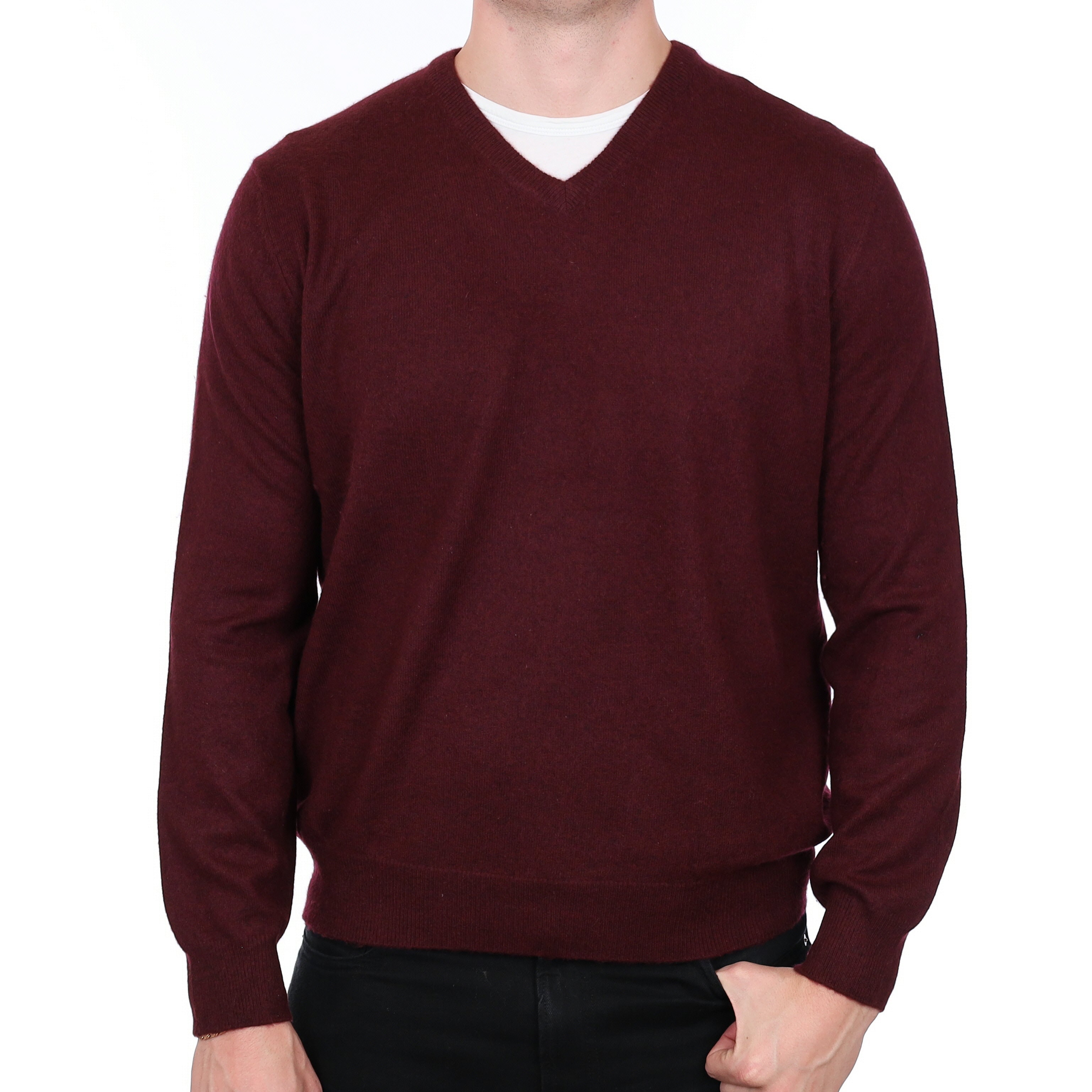 Men’s Bramble Purple Cashmere V Neck Jumper Extra Large