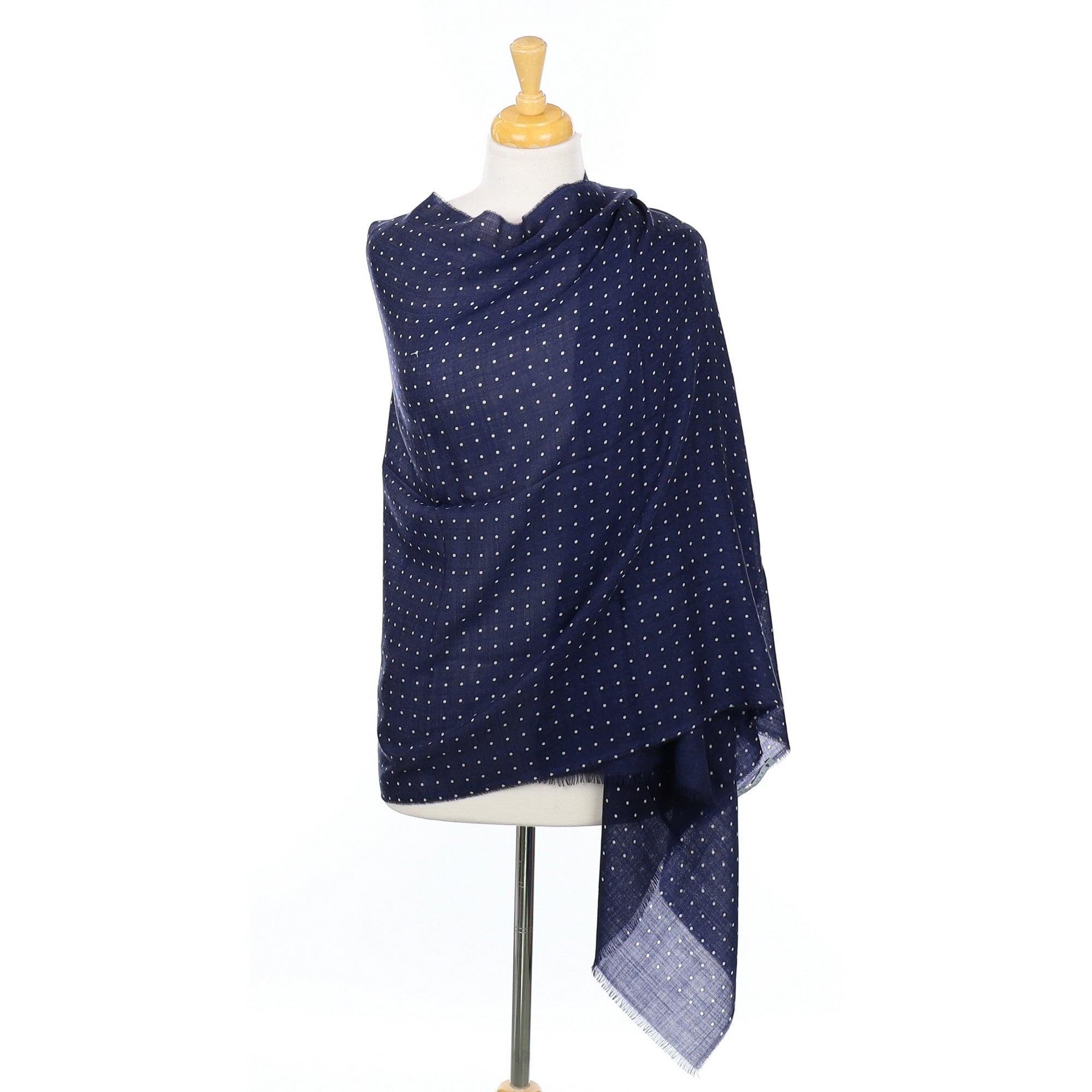 Scottish Begg & Co Deep Navy Spotty Fine Woven Cashmere Wrap