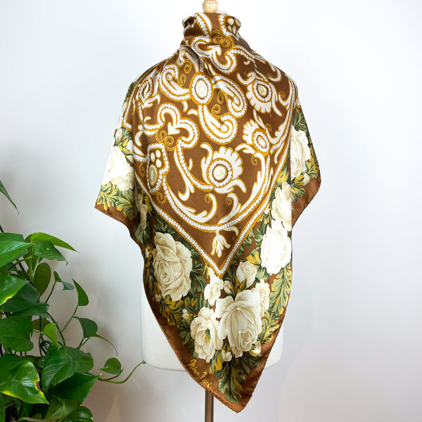 Nina Ricci Floral Satin Designer Vintage Silk Scarf