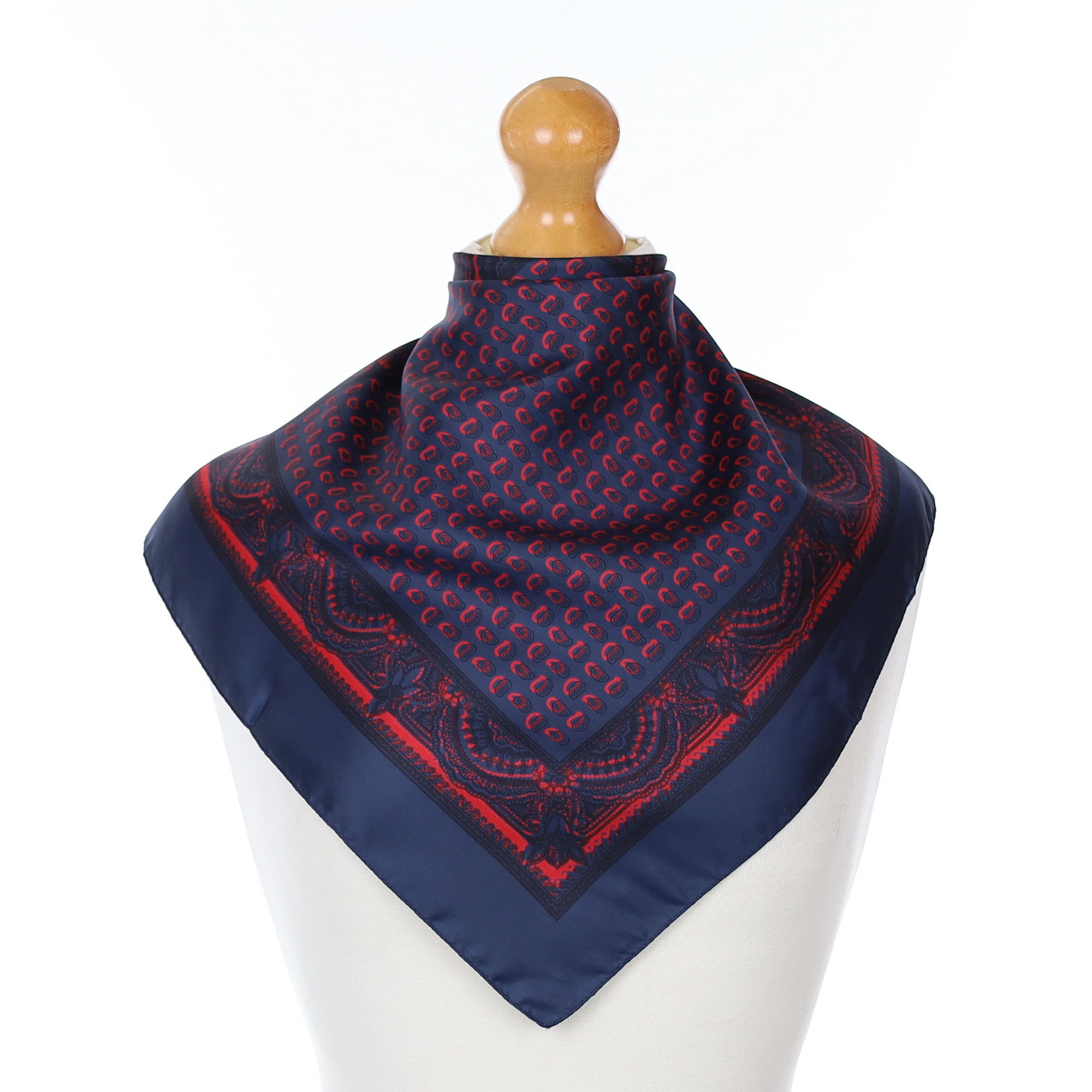 Navy and Red Vintage Silk Pocket Square