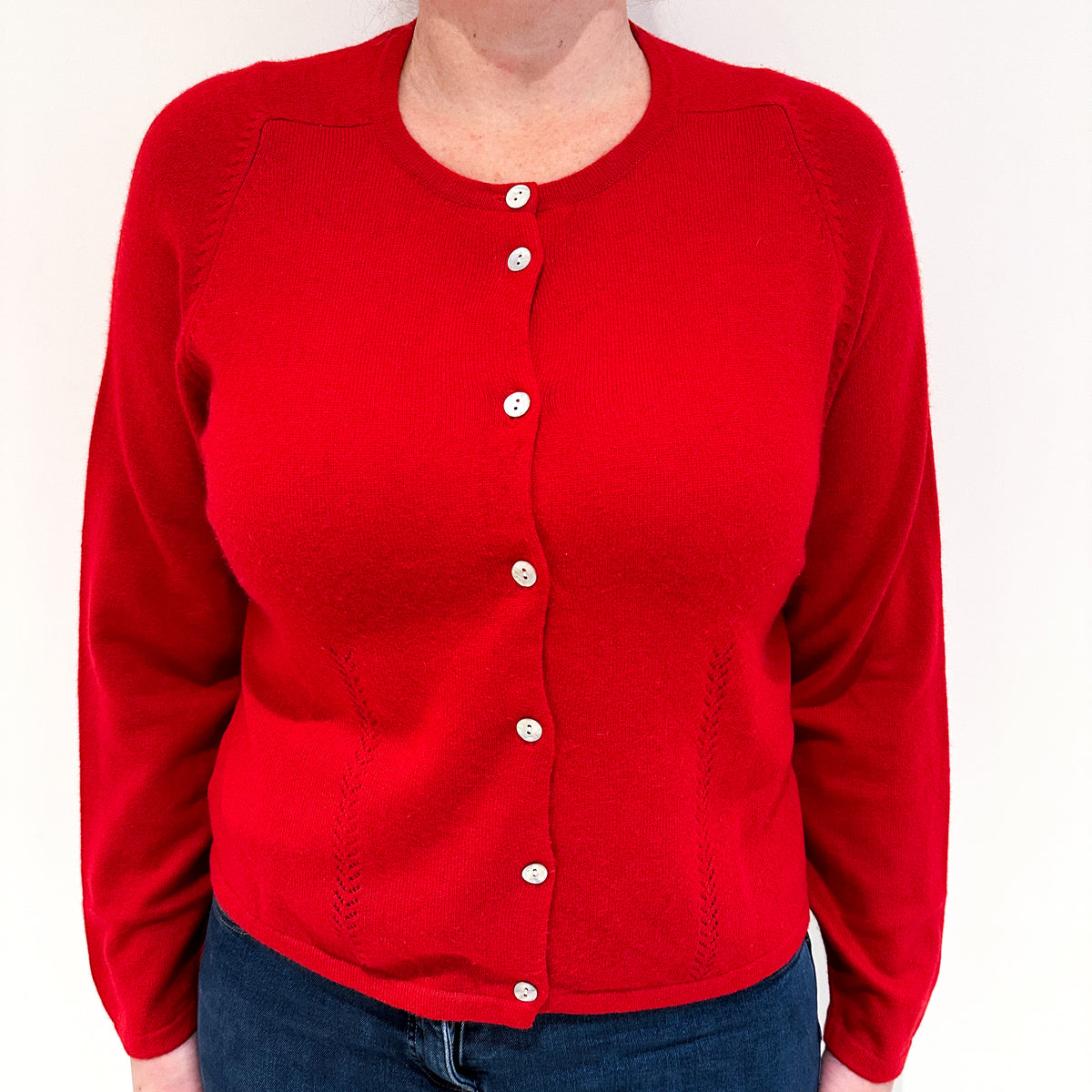 Scarlet Red Cashmere Crew Neck Cardigan Large