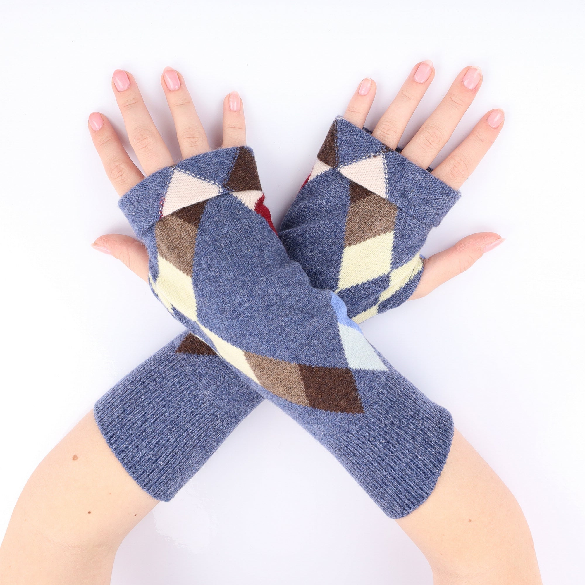 Denim Blue Diamond Fingerless Gloves