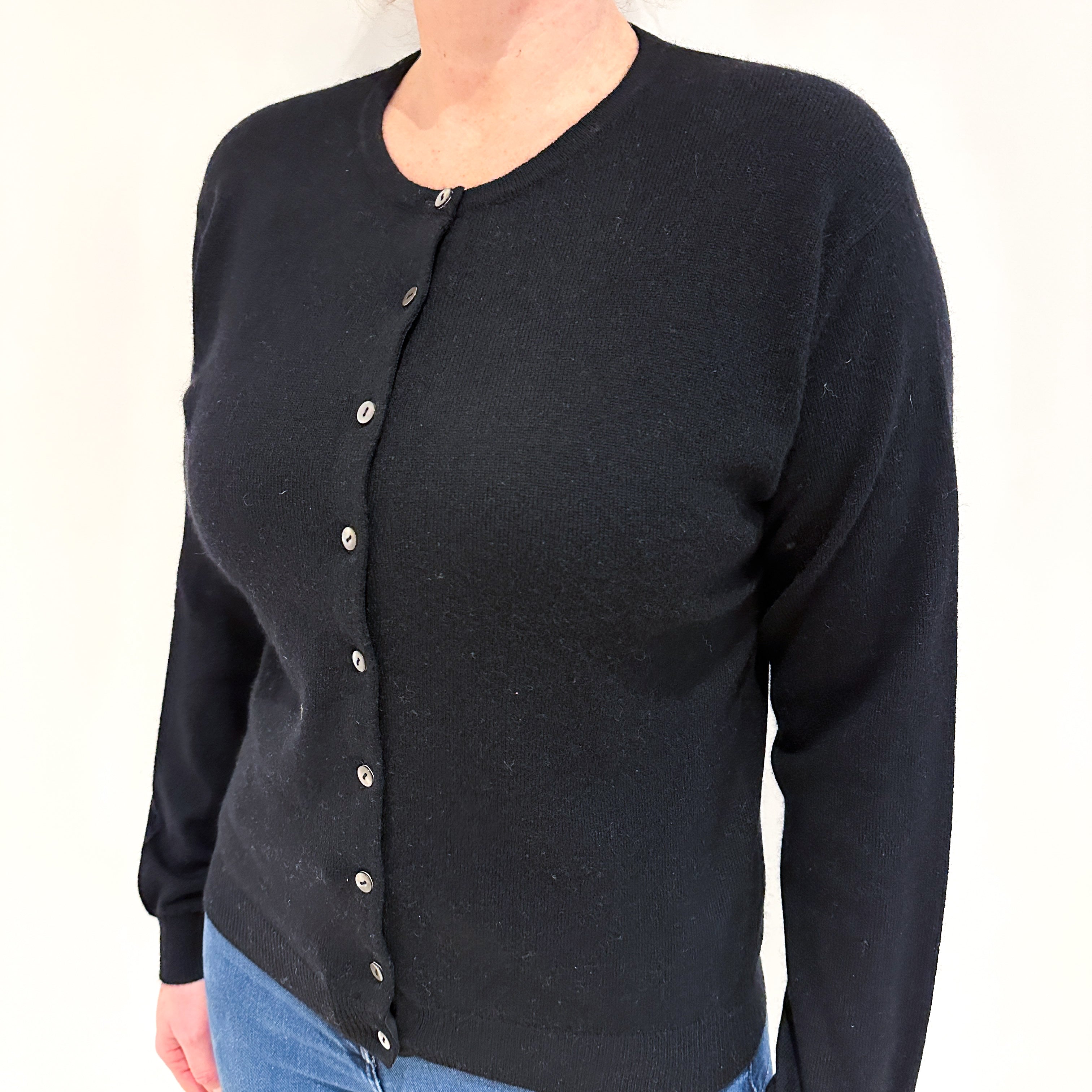 Black Cashmere Crew Neck Cardigan Large