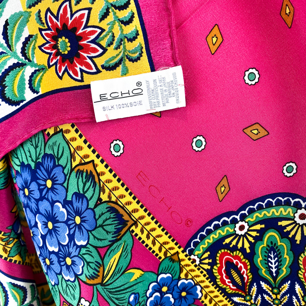 Large Pink Floral Vintage Silk Scarf