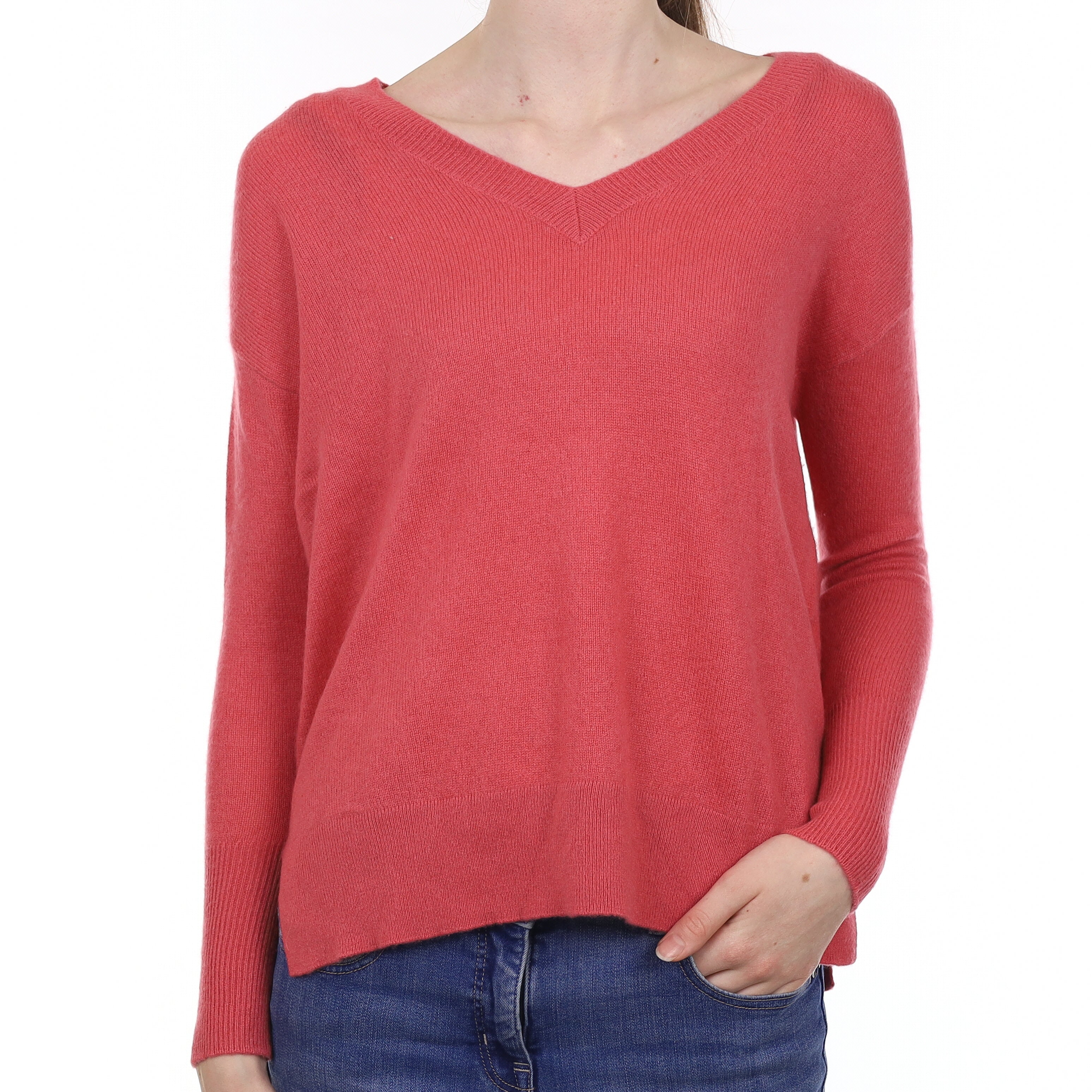 Cranberry Pink Cashmere Slouchy V Neck Jumper Extra Small