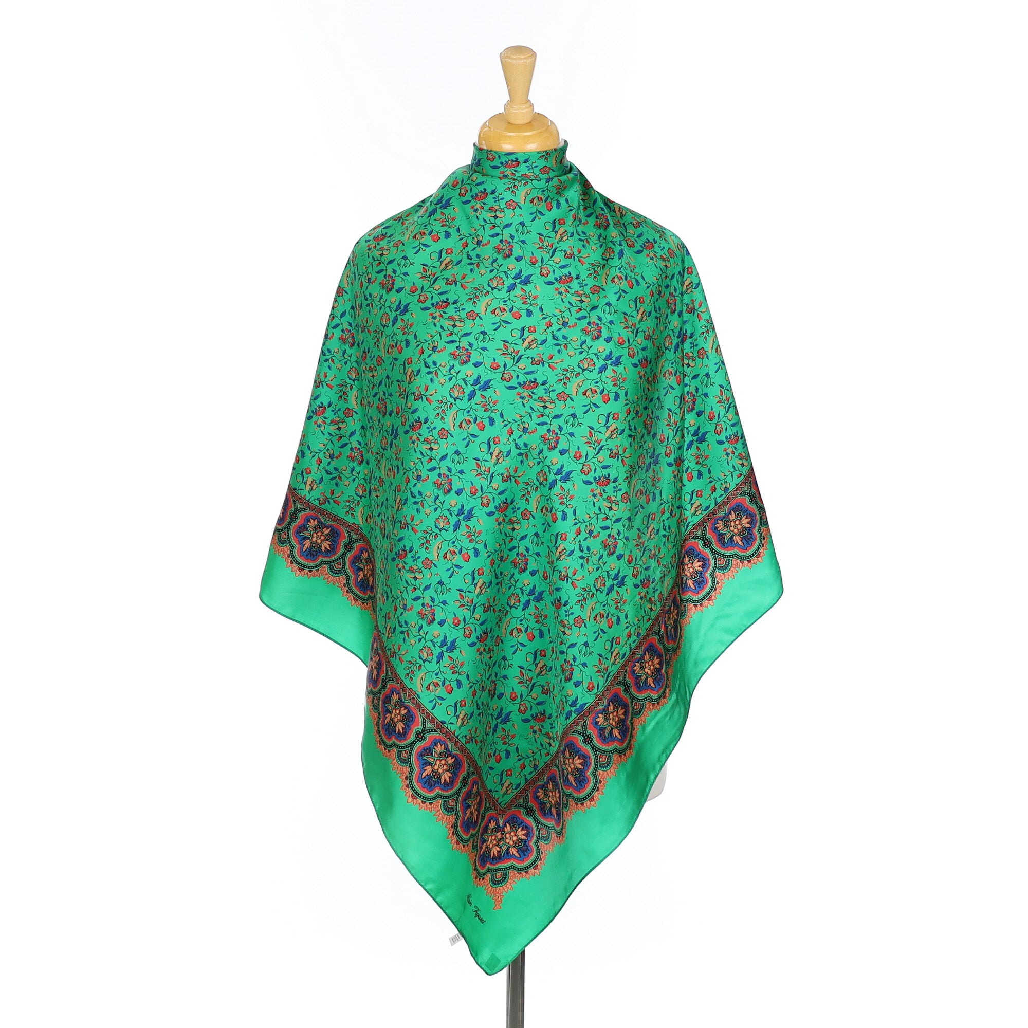 French Alain Figaret Green Patterned Silk Scarf