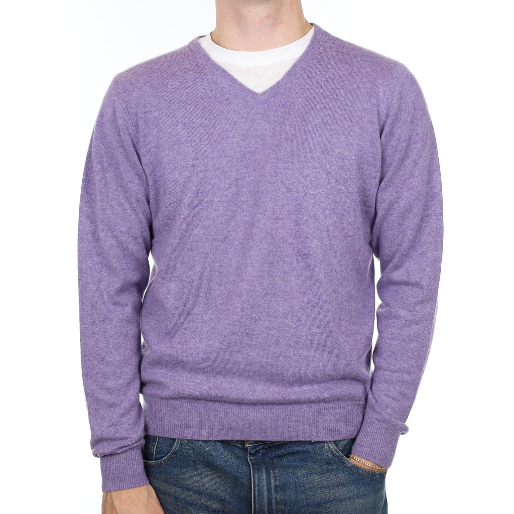Men’s Lavender Purple Cashmere V Neck Jumper Medium