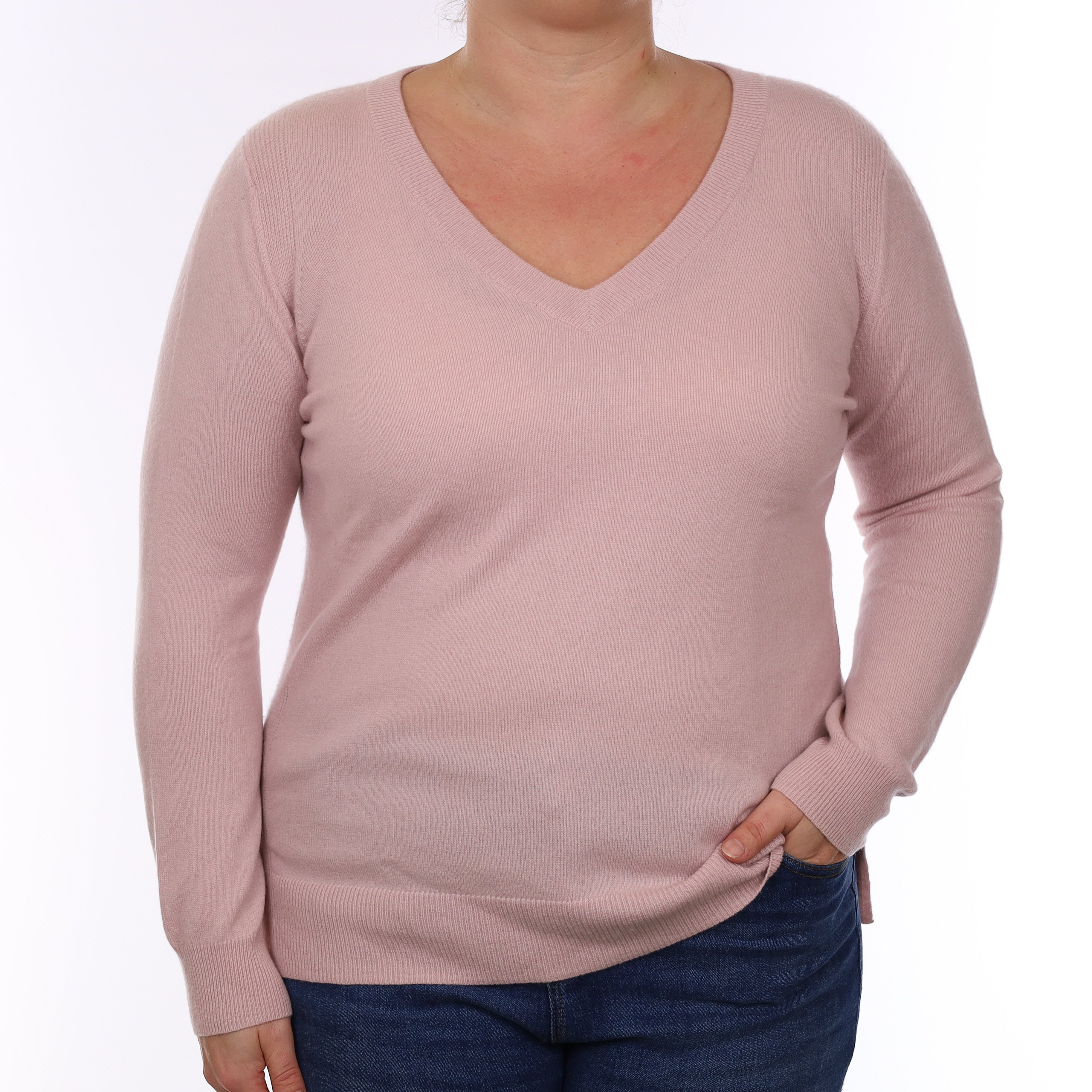 Jigsaw Pale Mauve Pink Cashmere V Neck Jumper Large