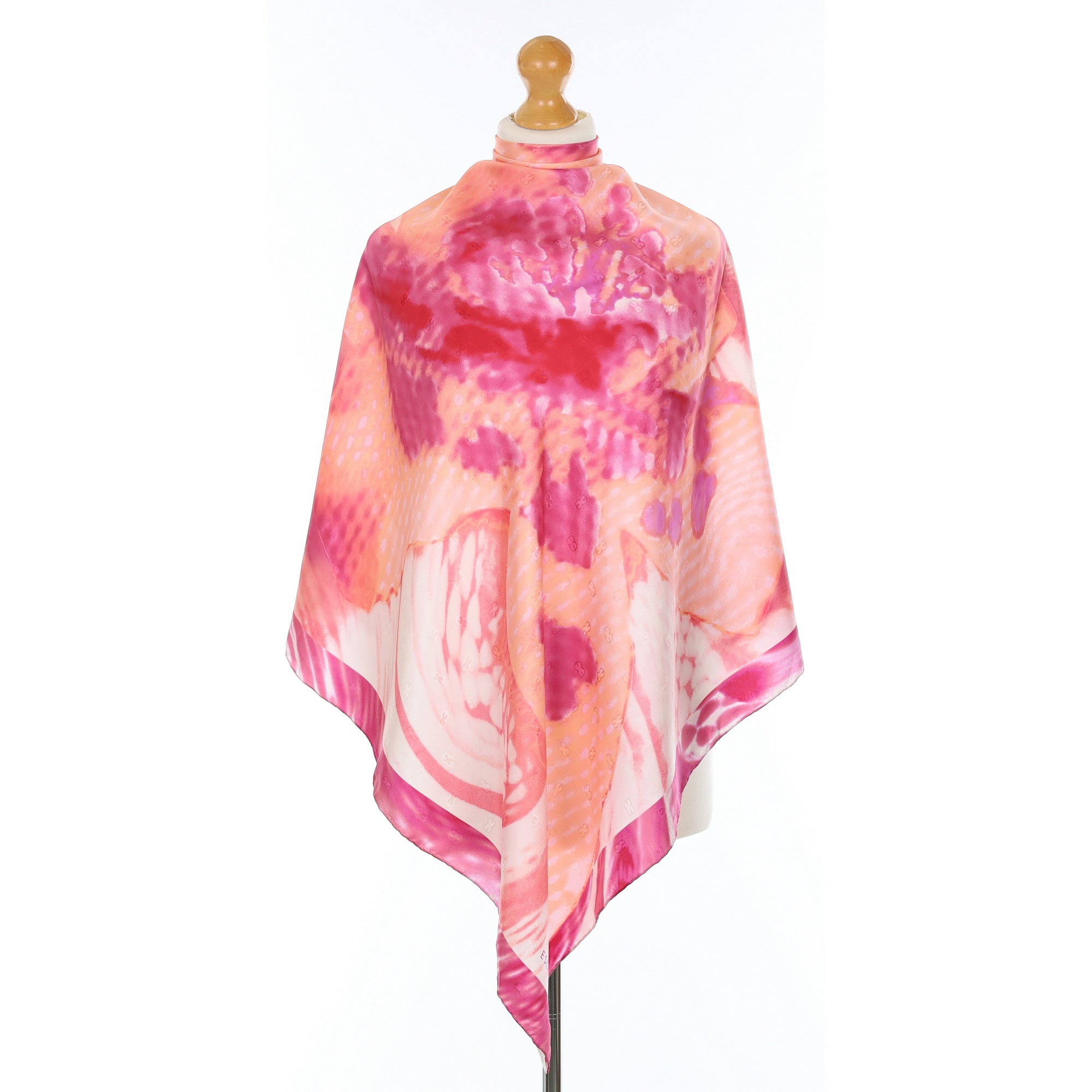 Escada Pink and Peach Abstract Silk Scarf