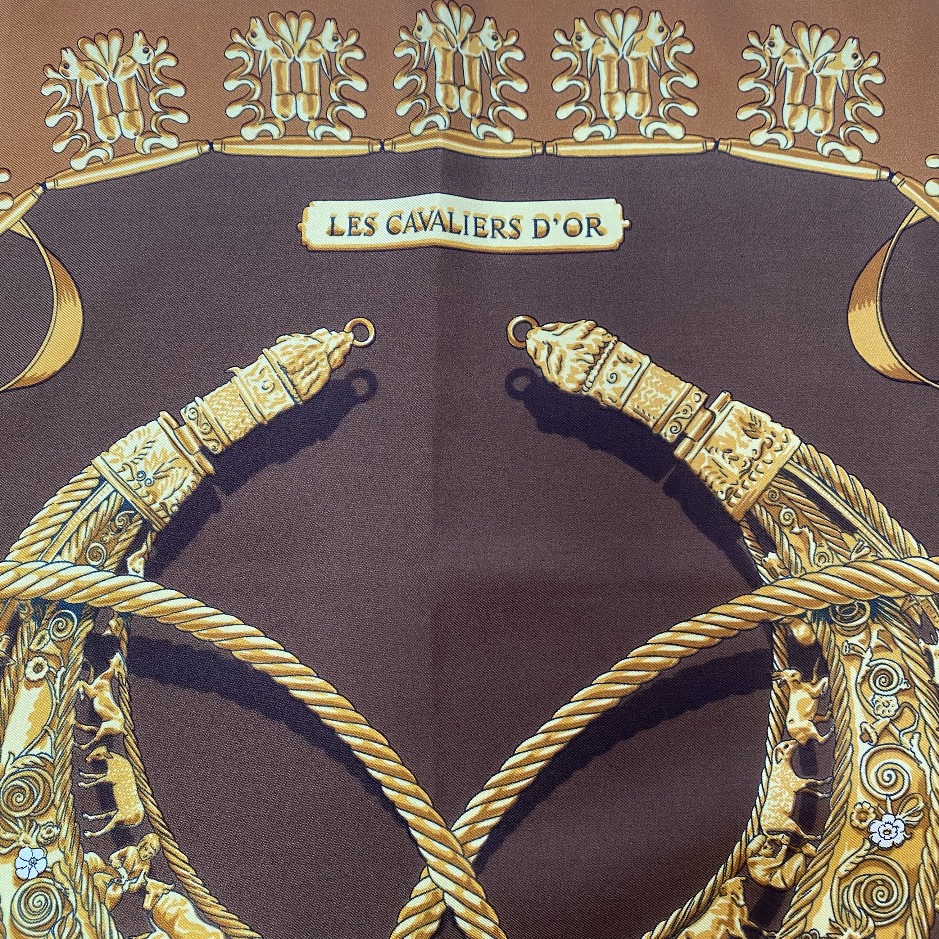Boxed Hermes Les Cavaliers d’Or Vintage Silk Scarf