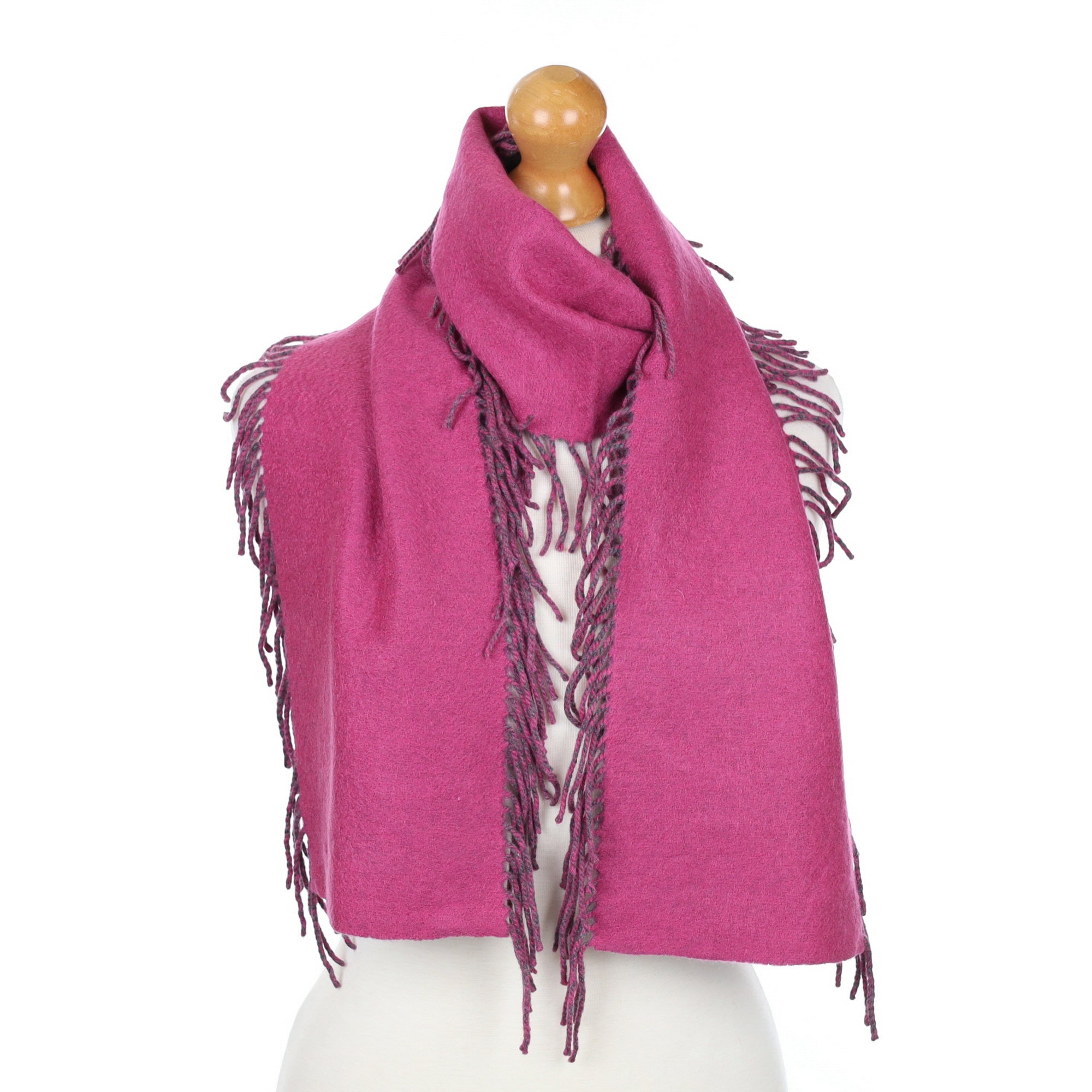 Pink and Grey Tasseled Edge Cashmere Woven Scarf
