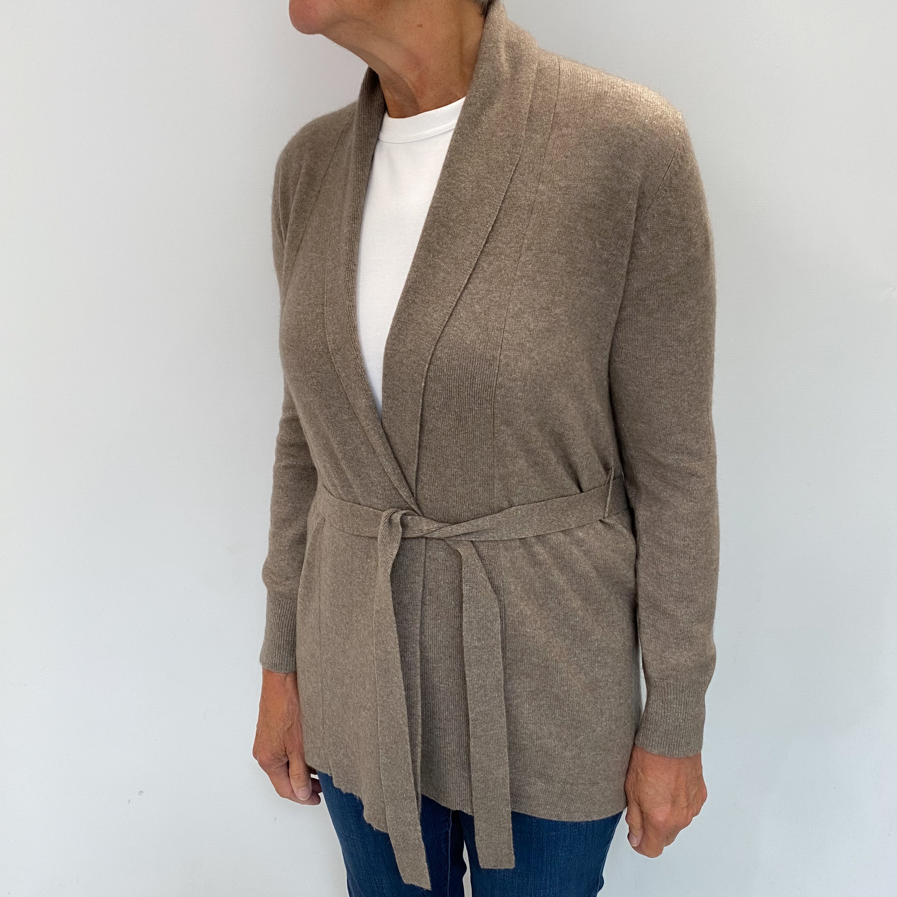Mocha Brown Cashmere Cardigan with Belt Medium