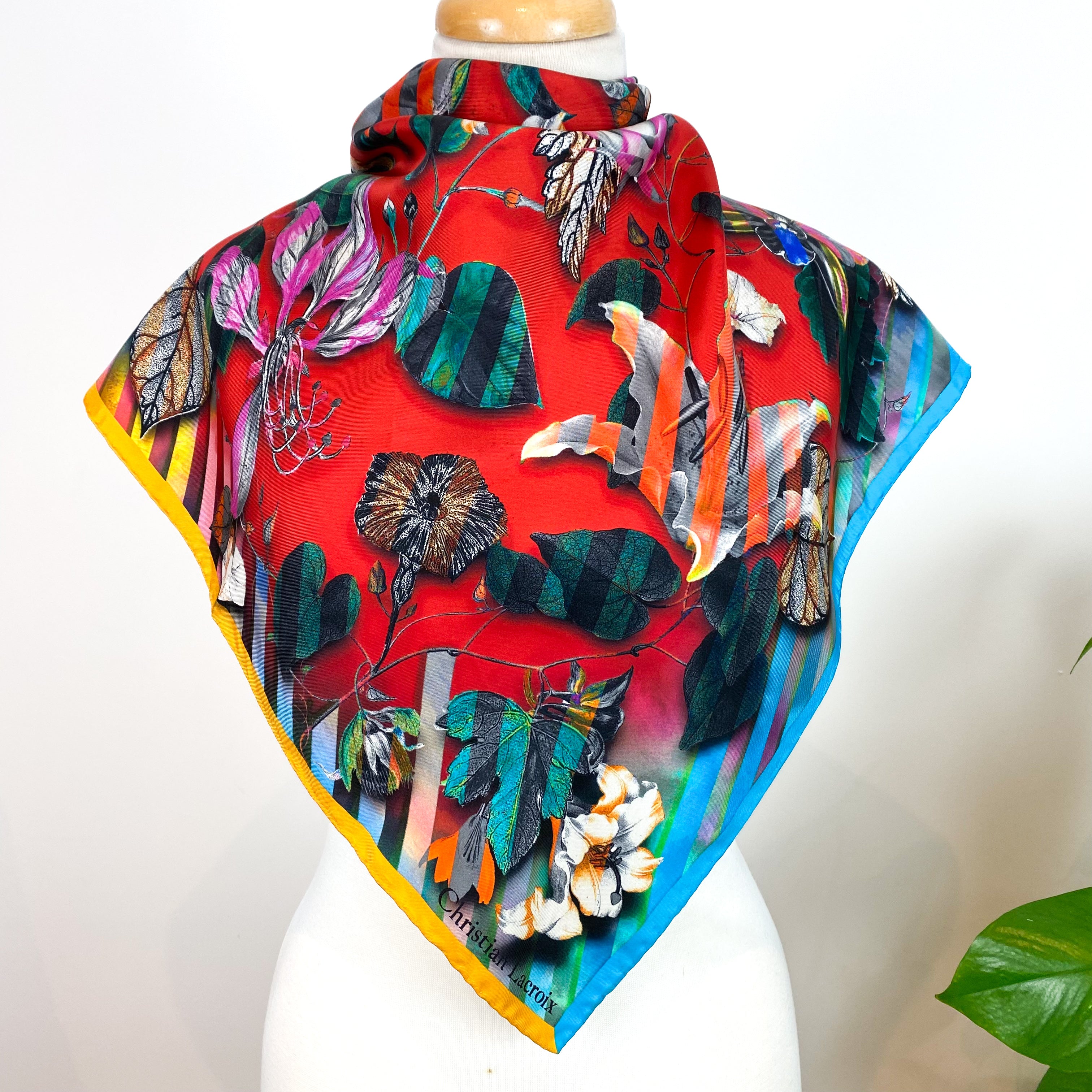 Small Floral Christian Lacroix Designer Silk Scarf
