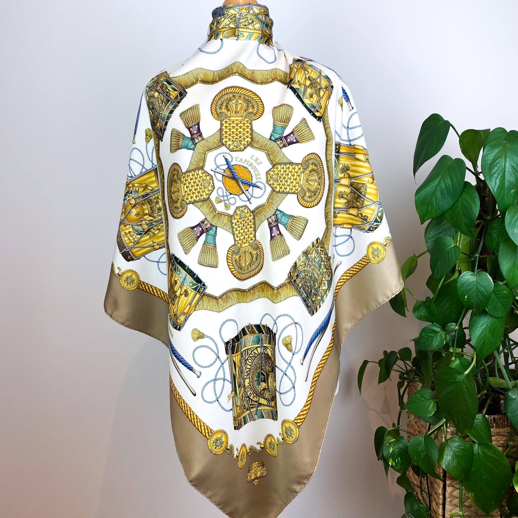 Boxed Hermes Les Tambours Vintage Silk Scarf