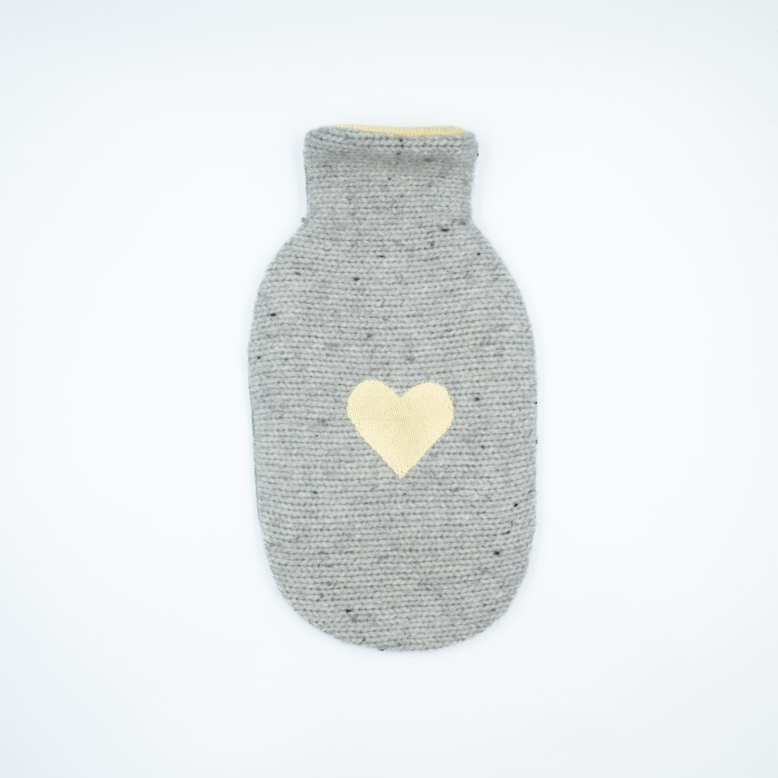 Pale Grey Flecked and Yellow Cashmere Small Hot Water Bottle