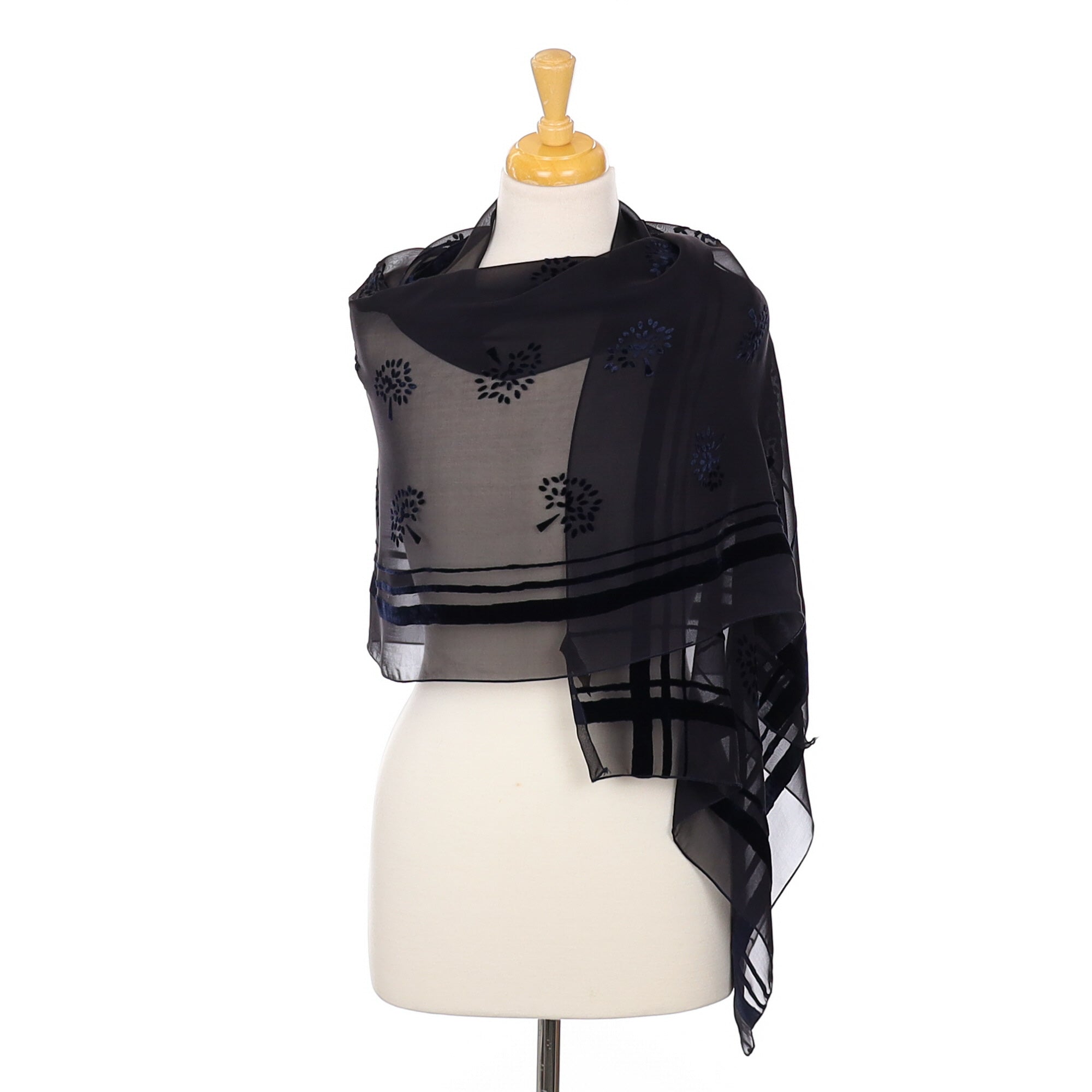 Mulberry Black and Navy Blue Wrap Style Silk Scarf