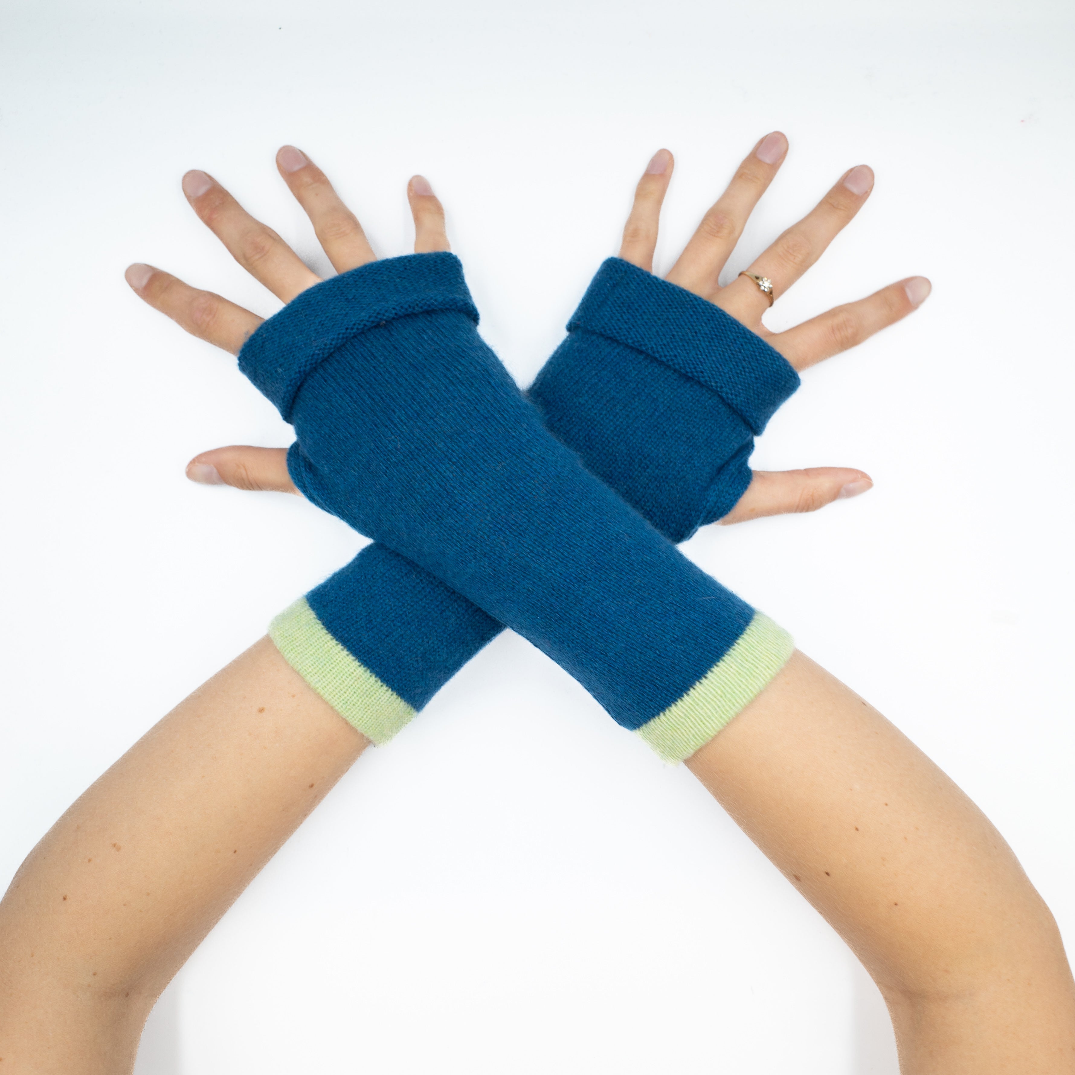 Sea Blue and Green Stripe Fingerless Gloves