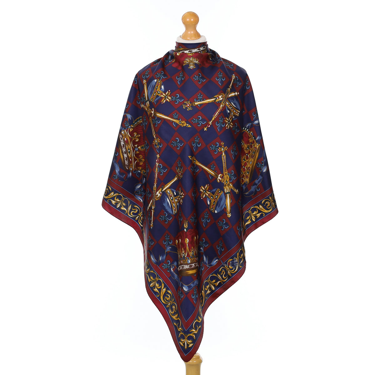 Crown And Sceptre Motif Vintage Silk Scarf