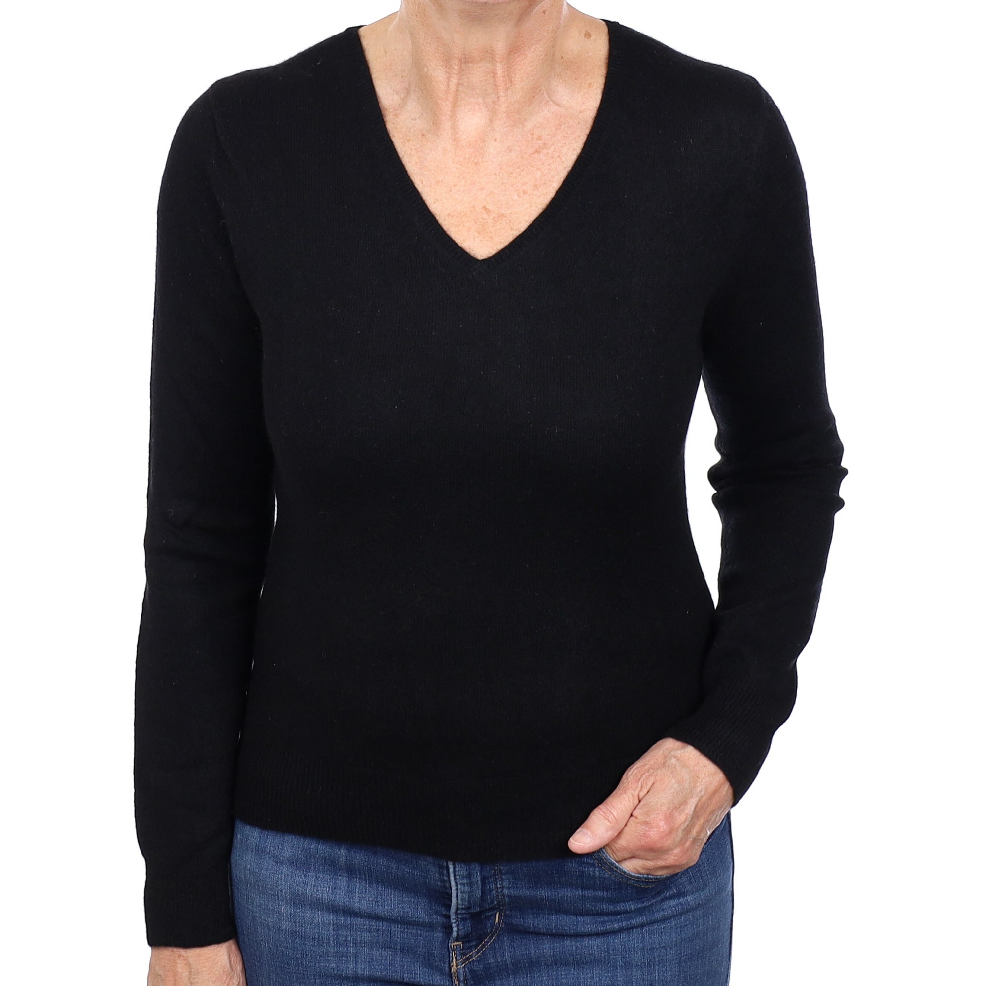 Black Cashmere V Neck Jumper Medium
