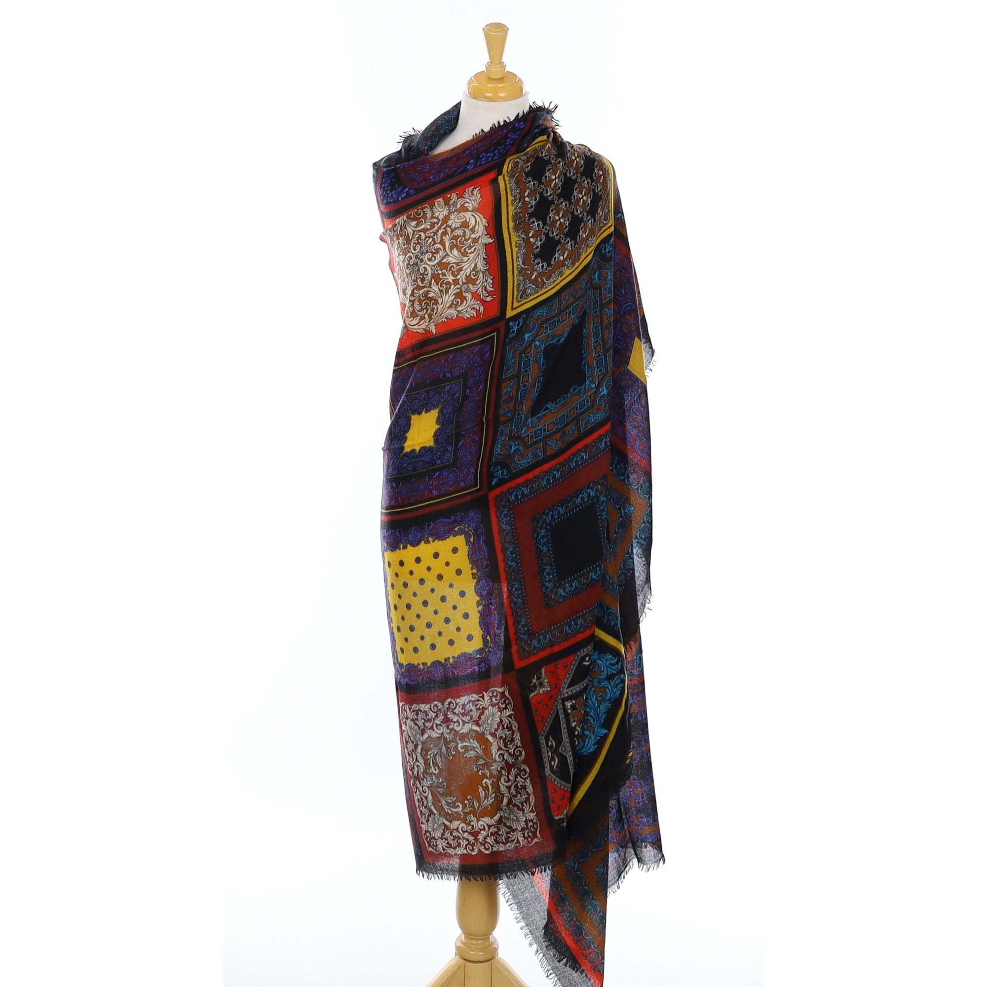 Italian Franco Ferrari Colourful Patterned Cashmere Stole Large