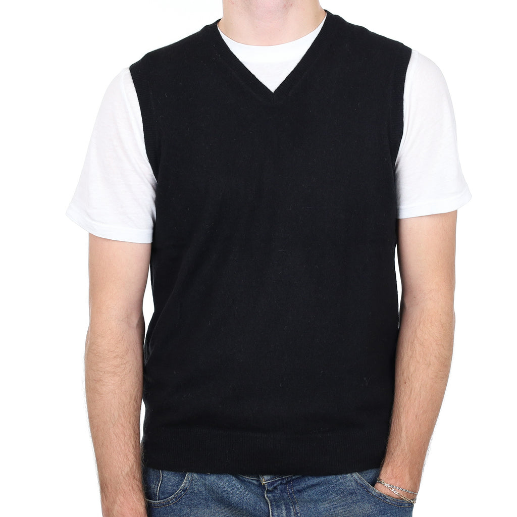 Men’s Black Cashmere V Neck Tank Top Medium