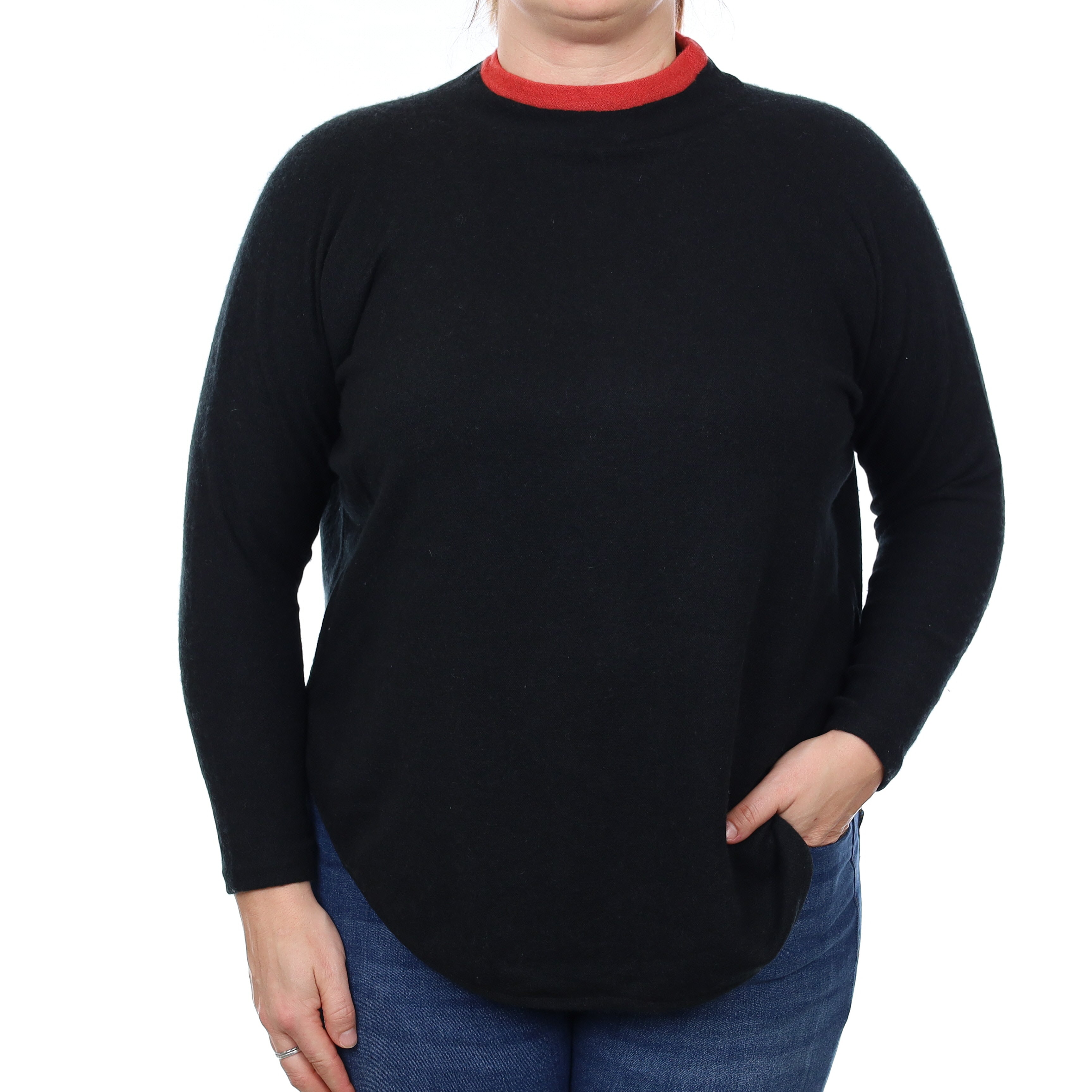 Black Orange Trim Cashmere Turtle Neck Jumper Large