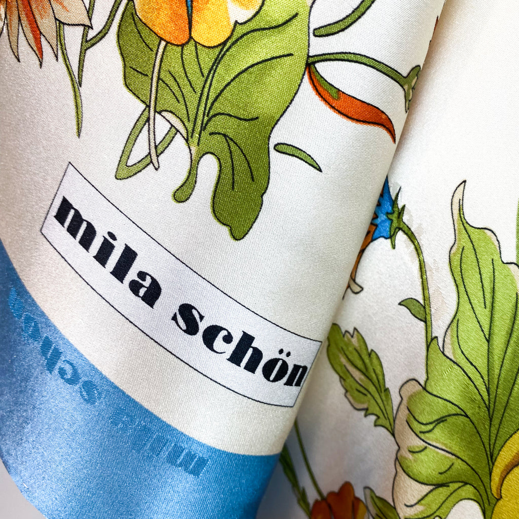 Mila Schon Botanics and Bugs Designer Silk Scarf