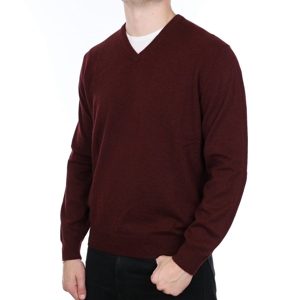 Men’s Blackberry Purple Cashmere V Neck Jumper Extra Large