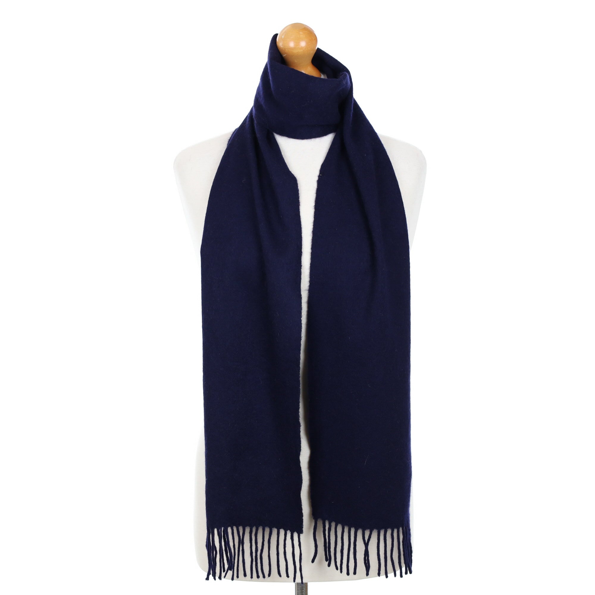 Navy Blue Cashmere Fringed Woven Scarf