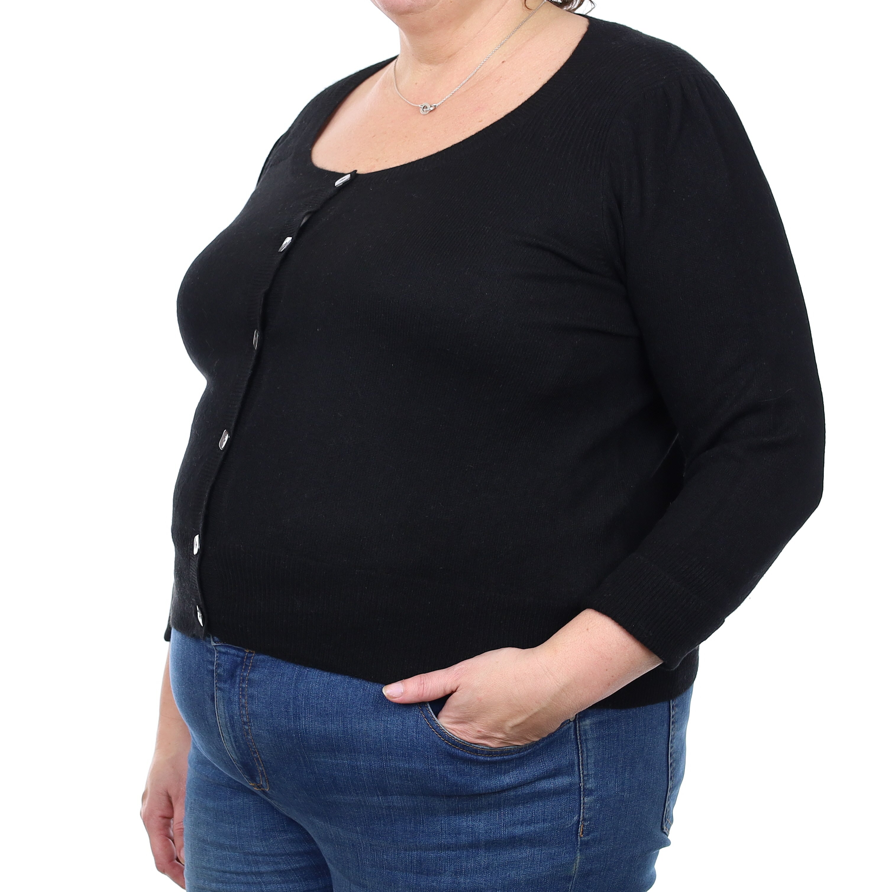 Black Cashmere Cropped Crew Neck Cardigan Extra Large
