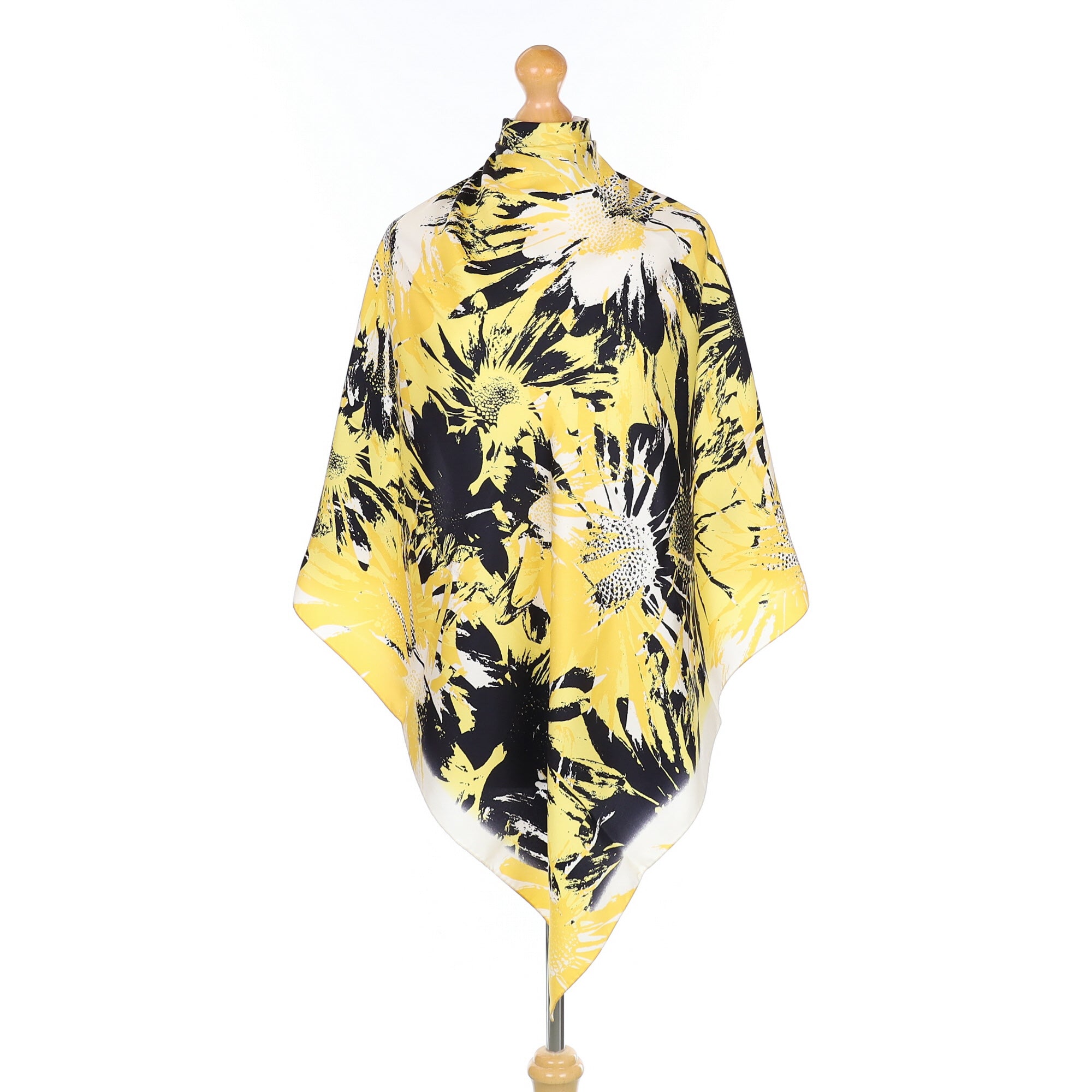 Yellow And Black Daisy Silk Scarf