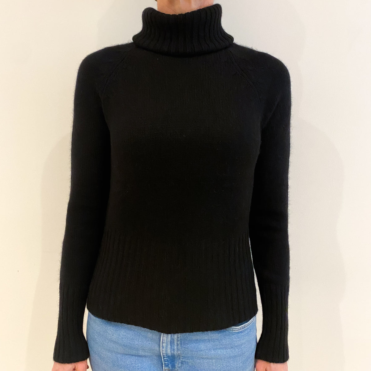 Black Cashmere Polo Neck Jumper Small