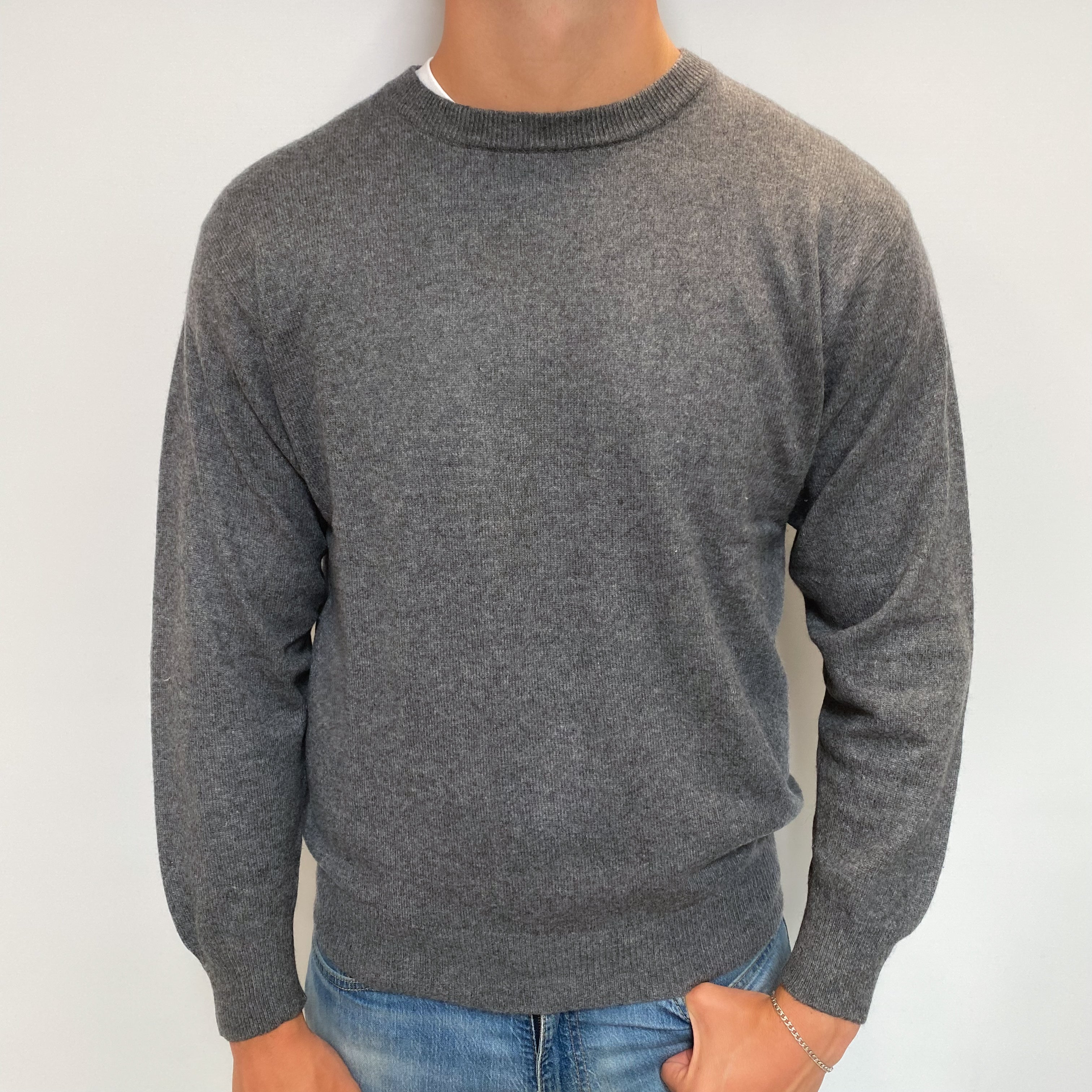 Men's Slate Grey Cashmere Crew Neck Jumper XL