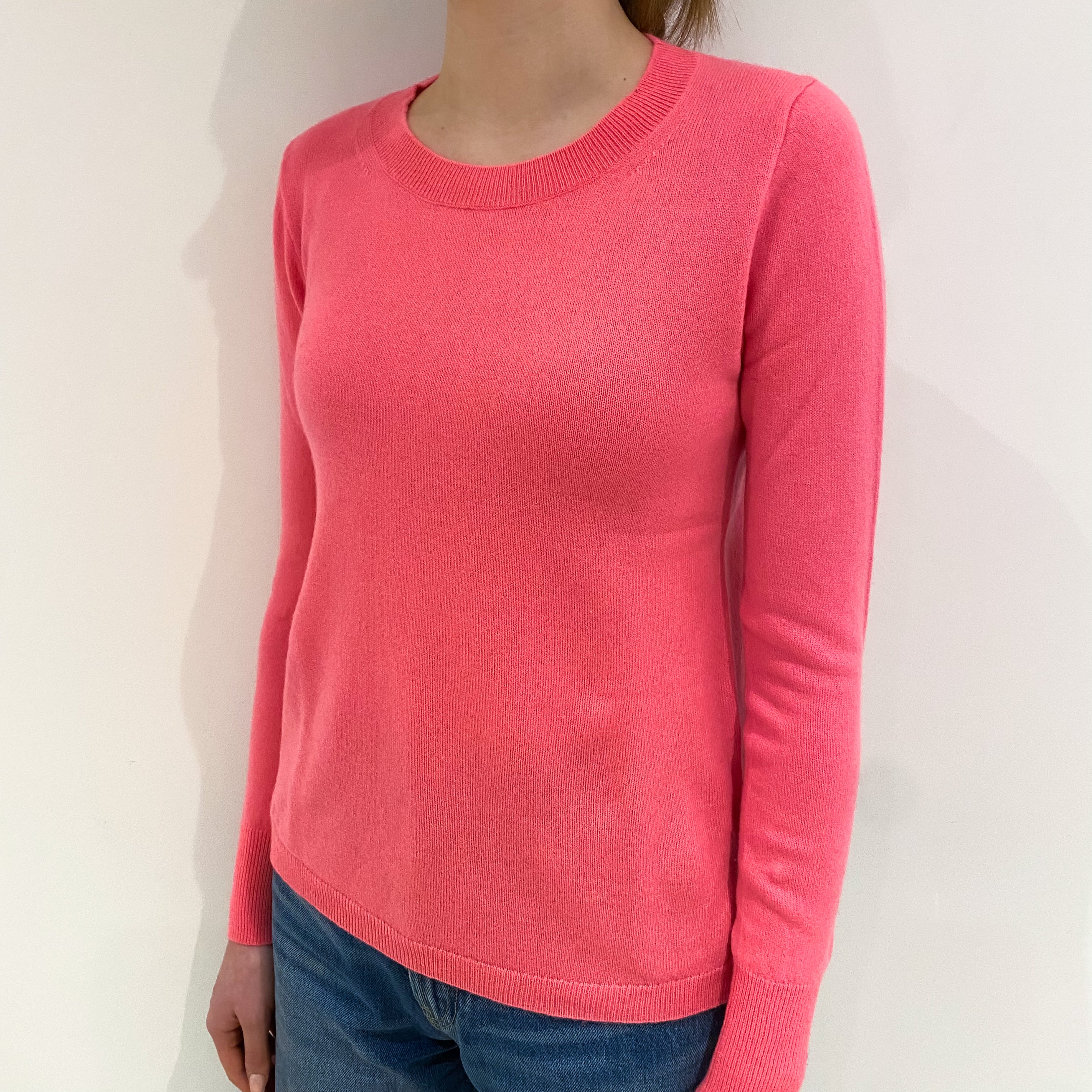 Deep Coral Pink Cashmere Crew Neck Jumper Extra Small