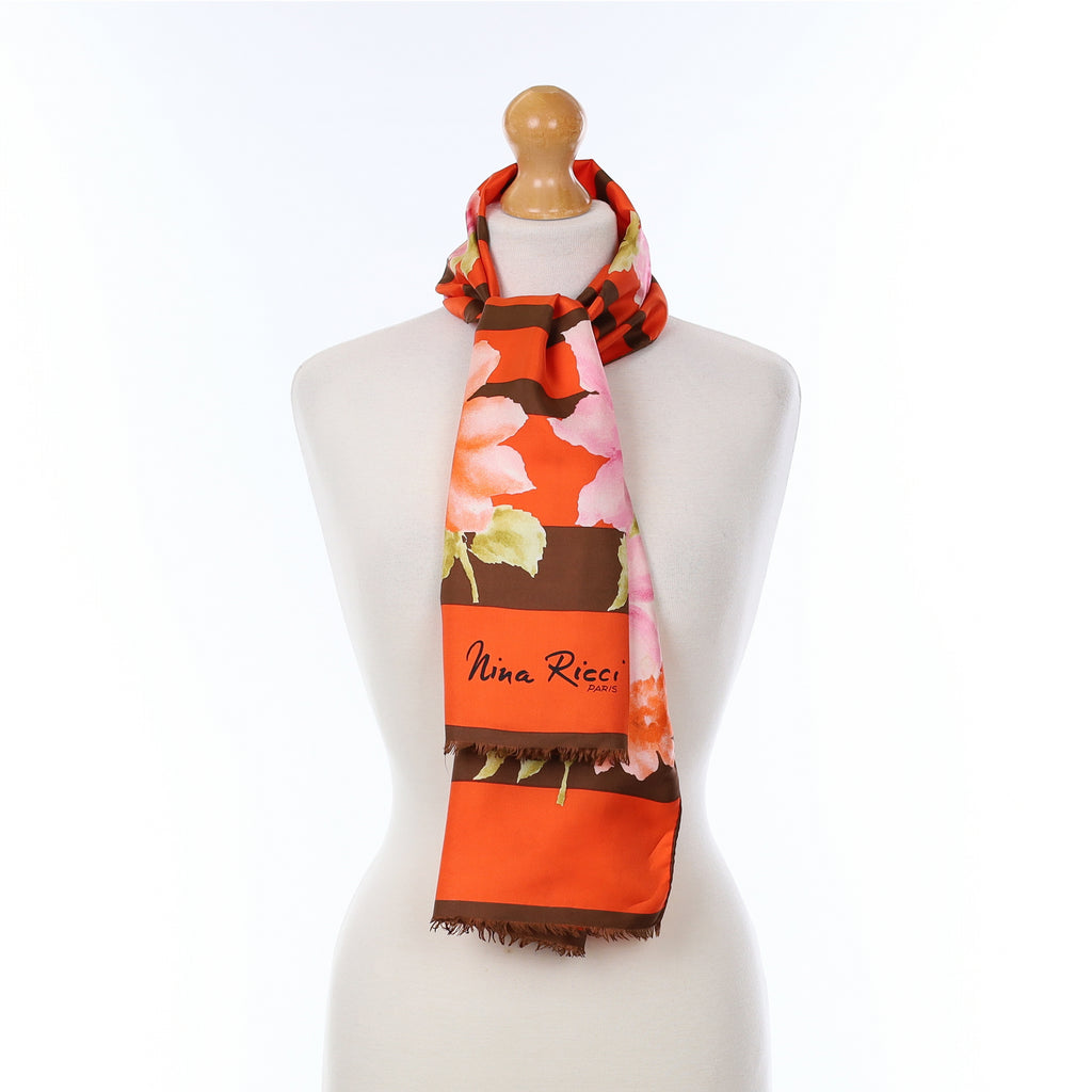 Nina Ricci Red Floral Vintage Silk Scarf