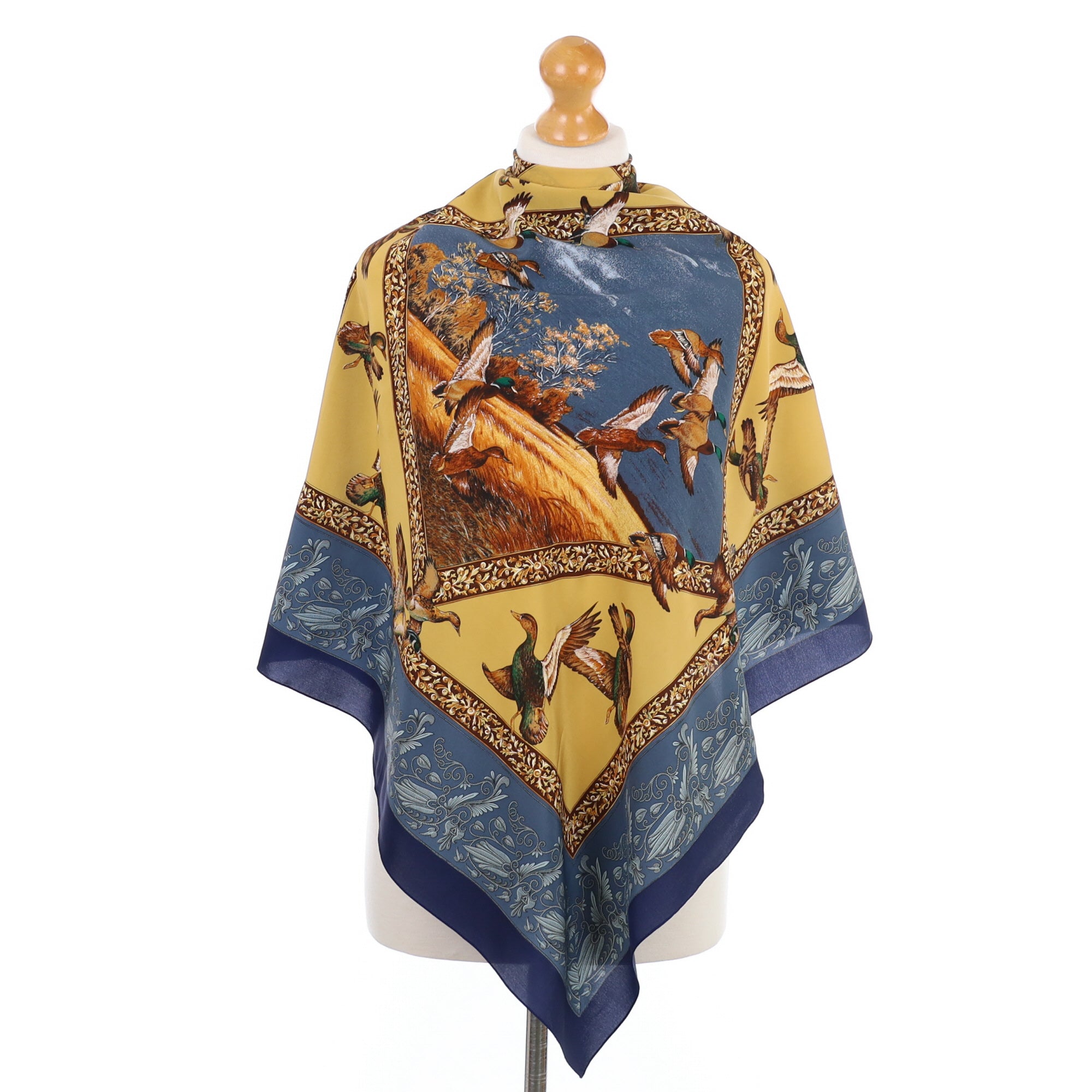 Blue & Yellow Duck Design Silk Scarf