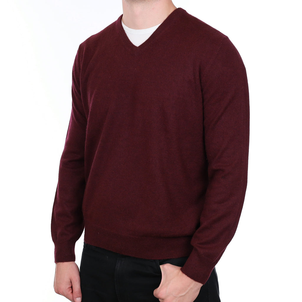 Men’s Bramble Purple Cashmere V Neck Jumper Extra Large