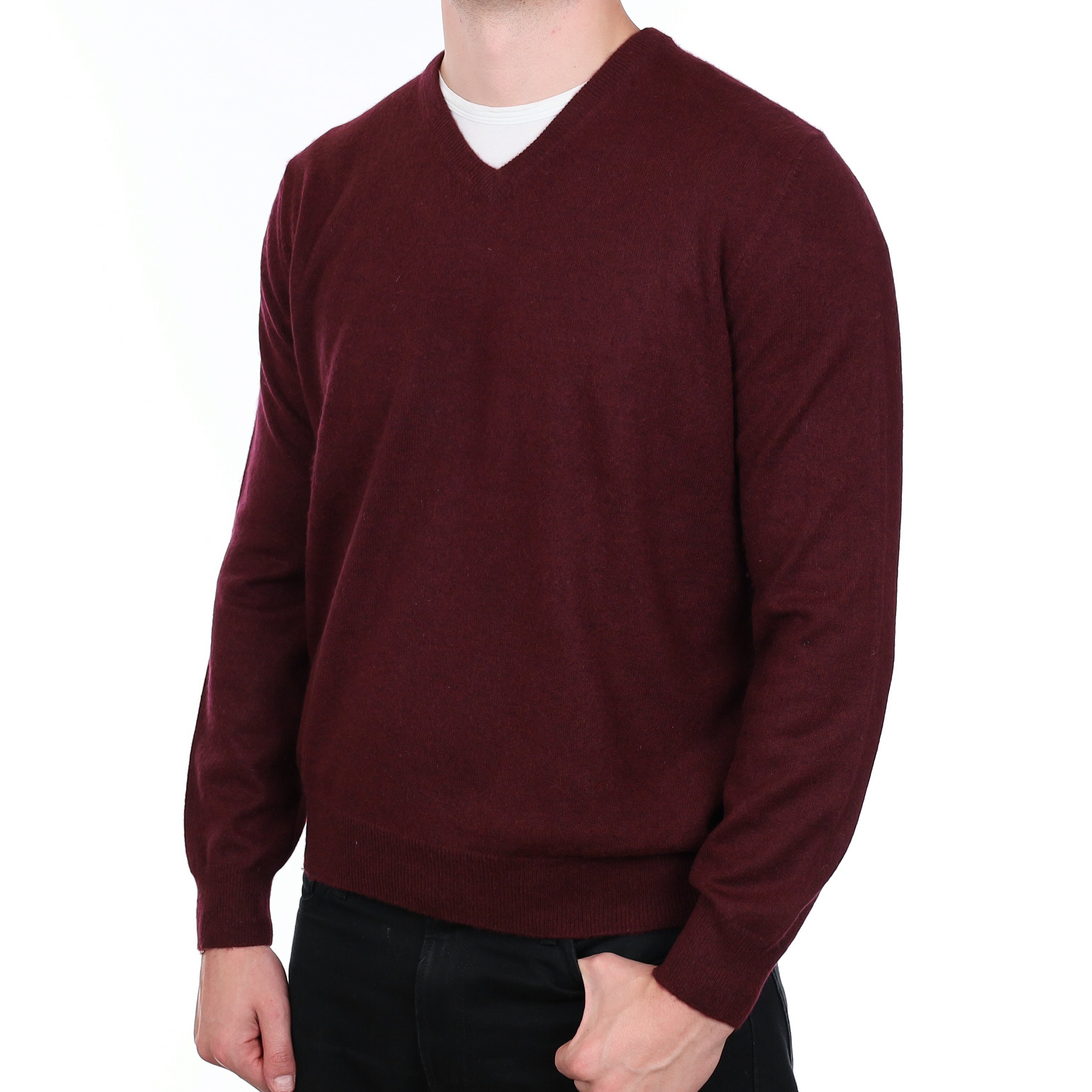 Men’s Bramble Purple Cashmere V Neck Jumper Extra Large